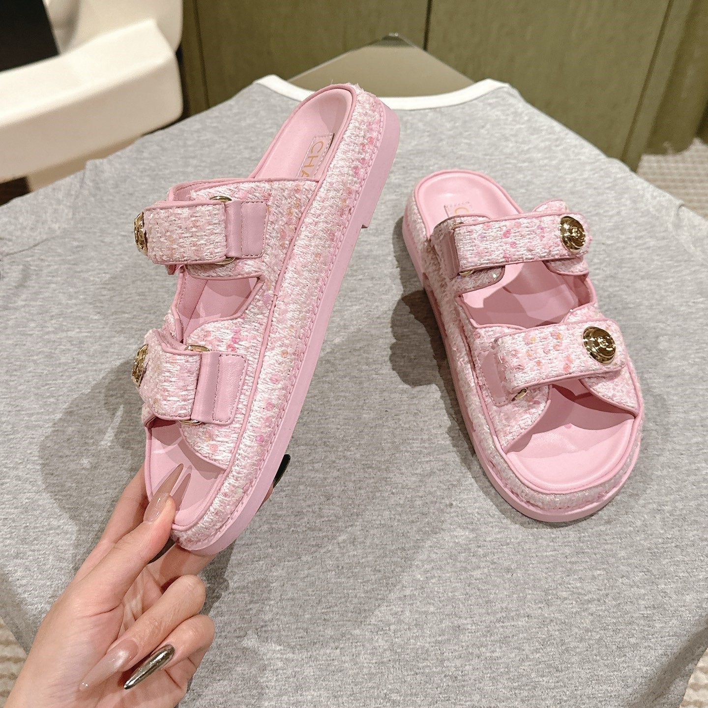CC 25C Dad Sandals Mule Pink Tweed 462219