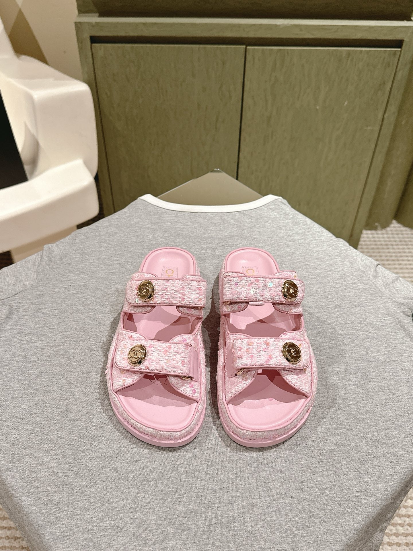 CC 25C Dad Sandals Mule Pink Tweed 462219