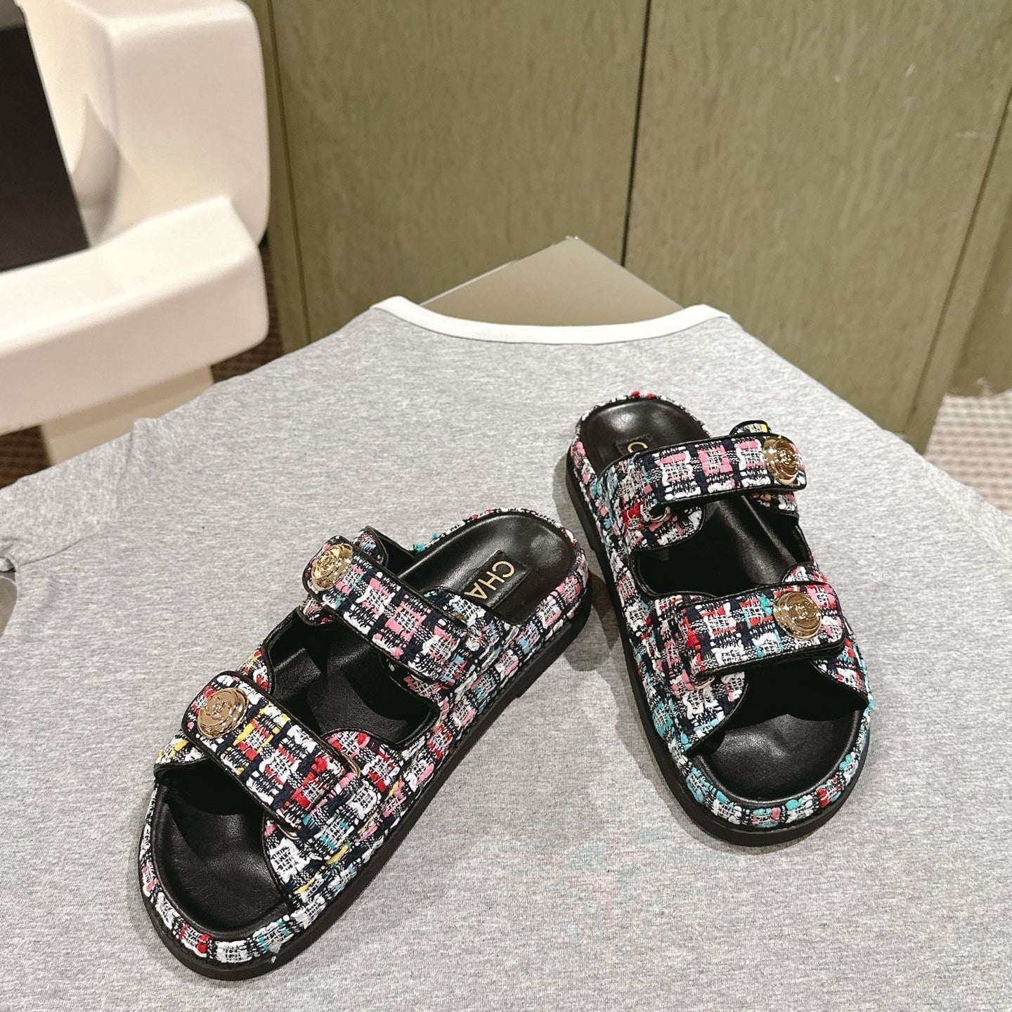 CC 25C Dad Sandals Mule Black Colorful Tweed 462230