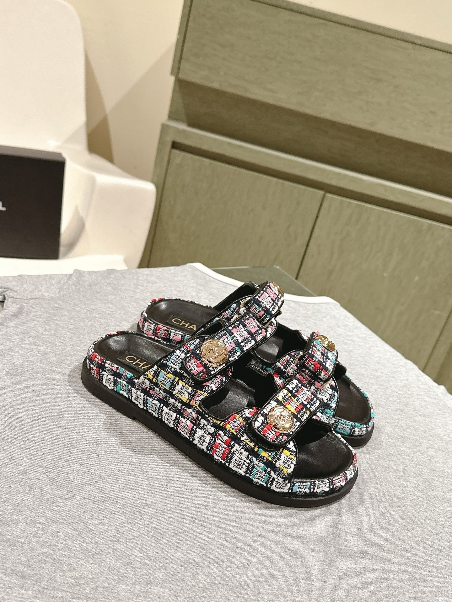 CC 25C Dad Sandals Mule Black Colorful Tweed 462230