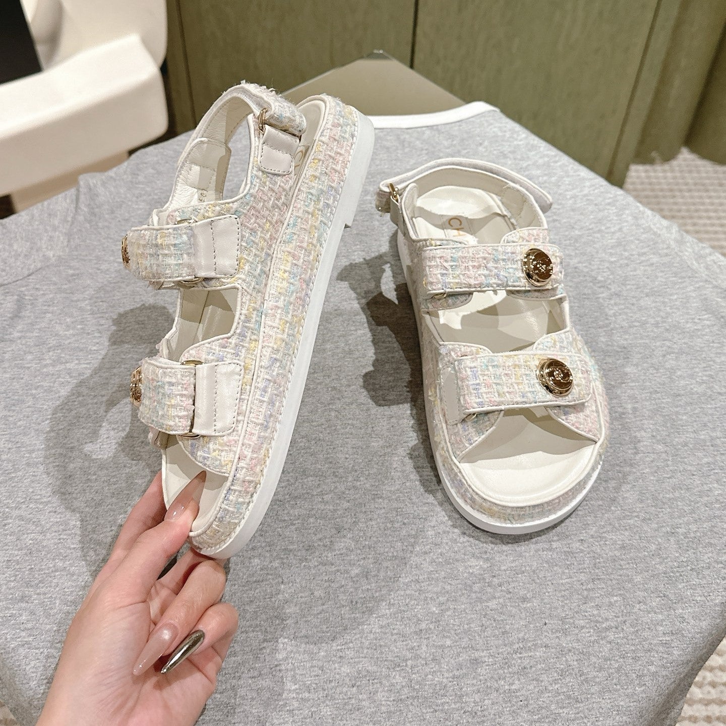 CC 25C Dad Sandals White Colorful Tweed 462229
