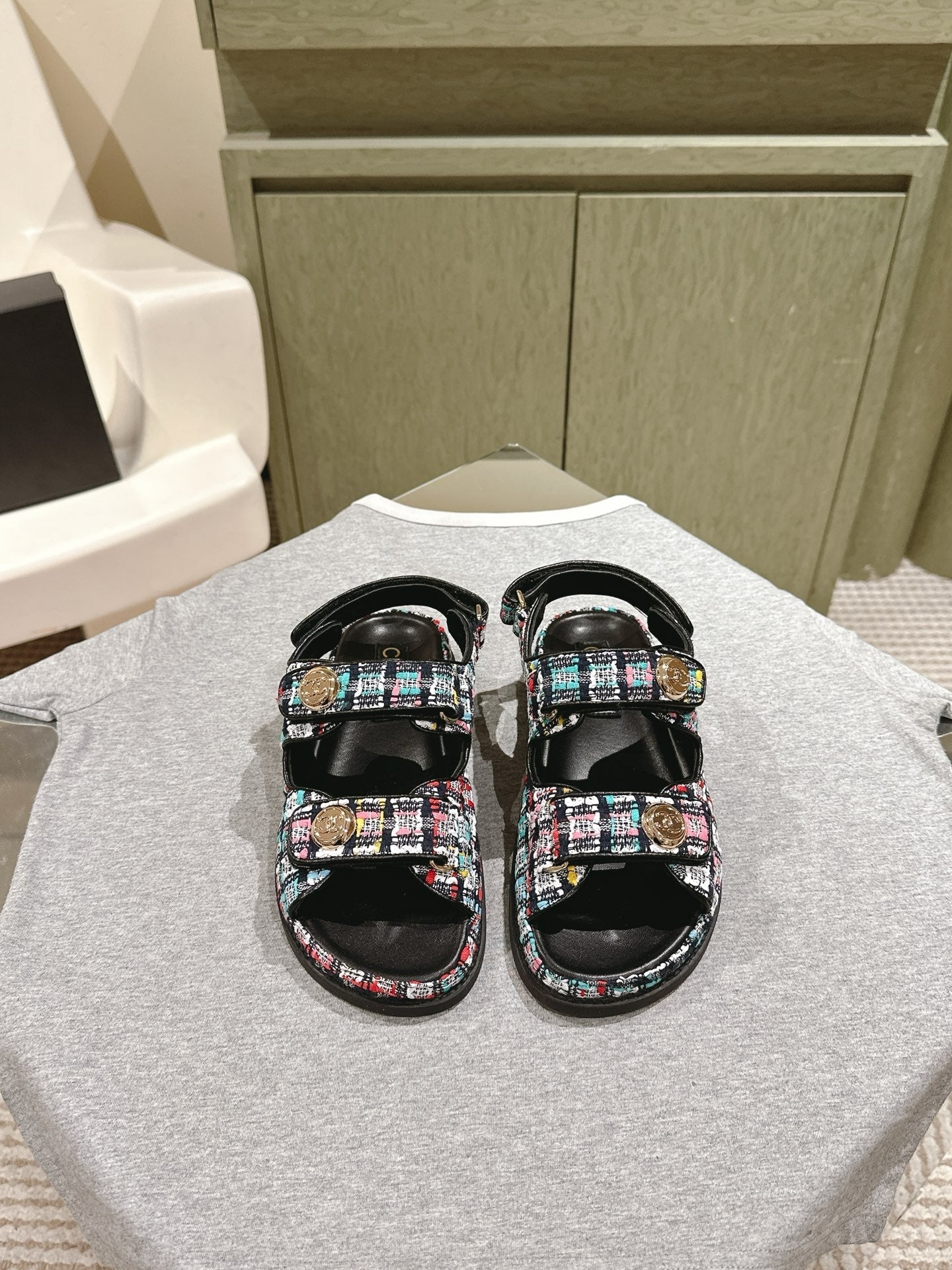 CC 25C Dad Sandals Black Colorful Tweed 462230