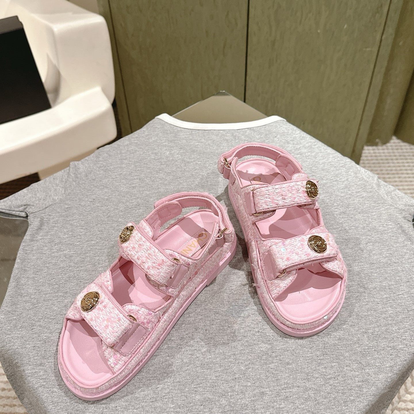 CC 25C Dad Sandals PInk White Tweed 462231