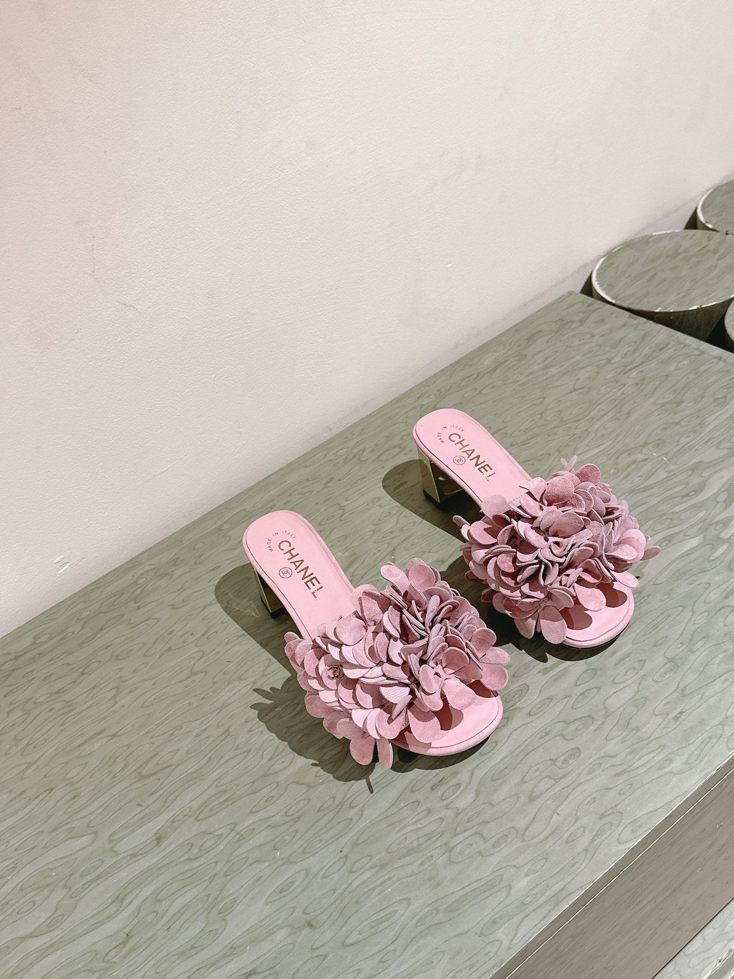 CC Floral Slide Sandals 55mm PInk Suede Cowhide 454285