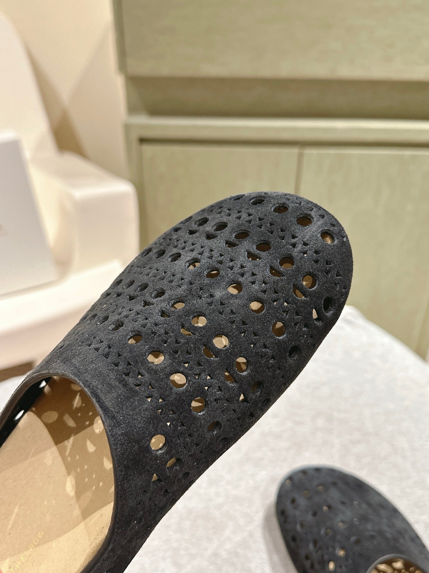 The Row 25ss Perforated Mule 20mm Black Suede 451273
