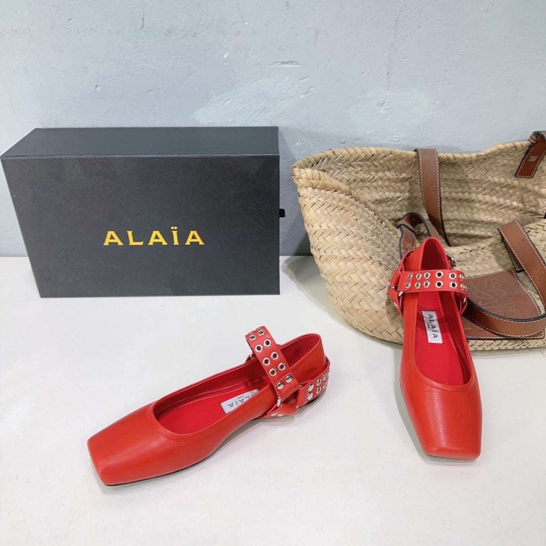 Alaia Biker Ballet Flats Red Cowhide 674317