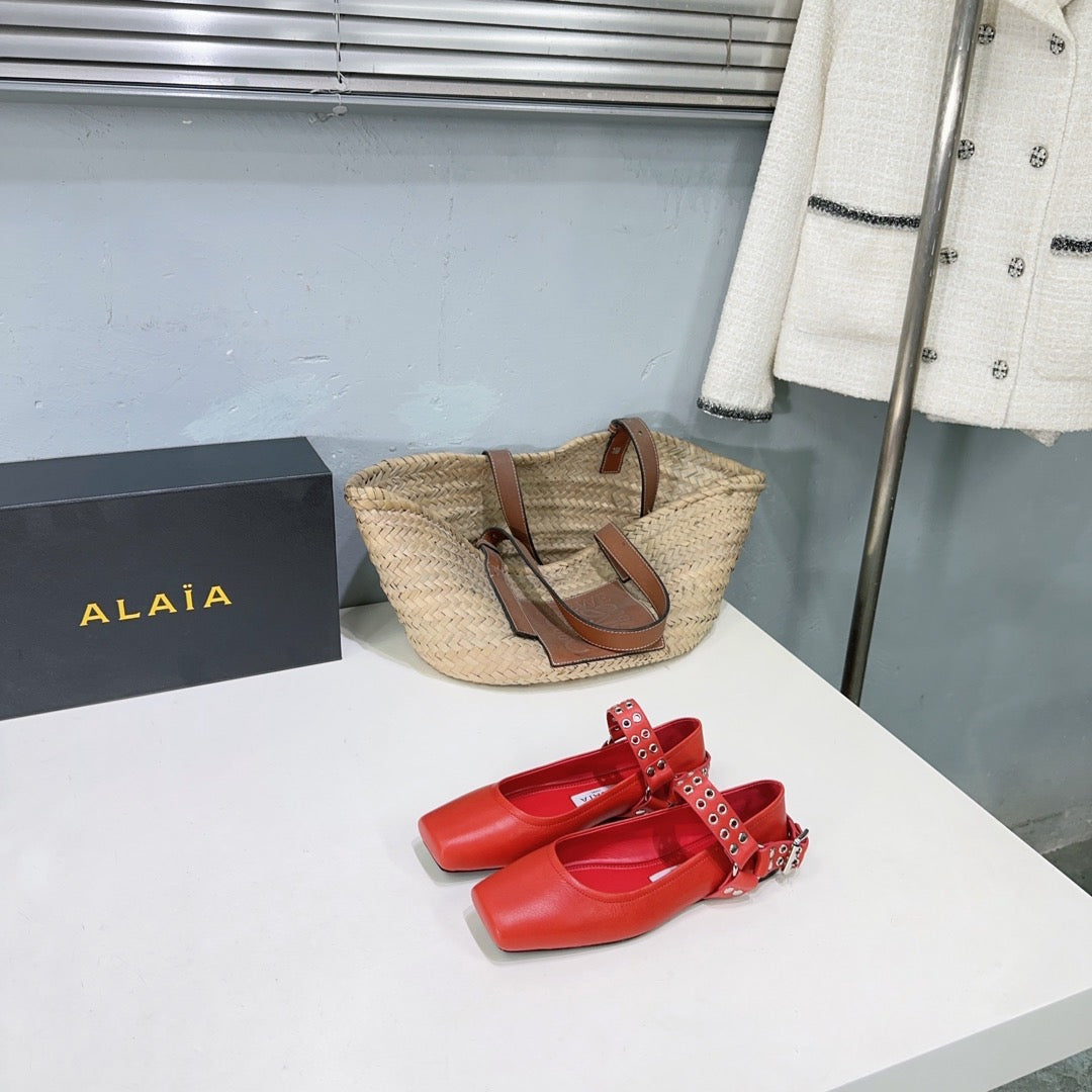 Alaia Biker Ballet Flats Red Cowhide 674317