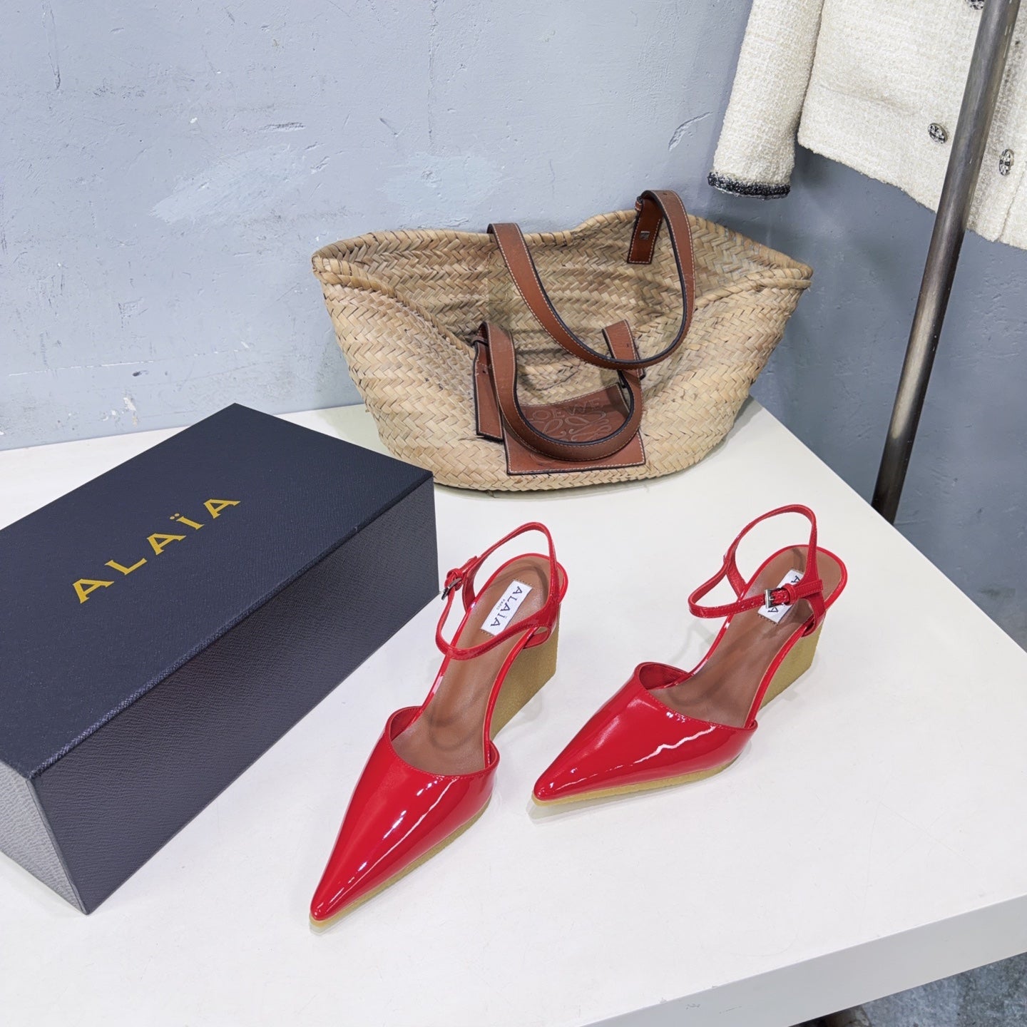 Alaia Wedge Pumps 10cm Red Patent Leather 674288