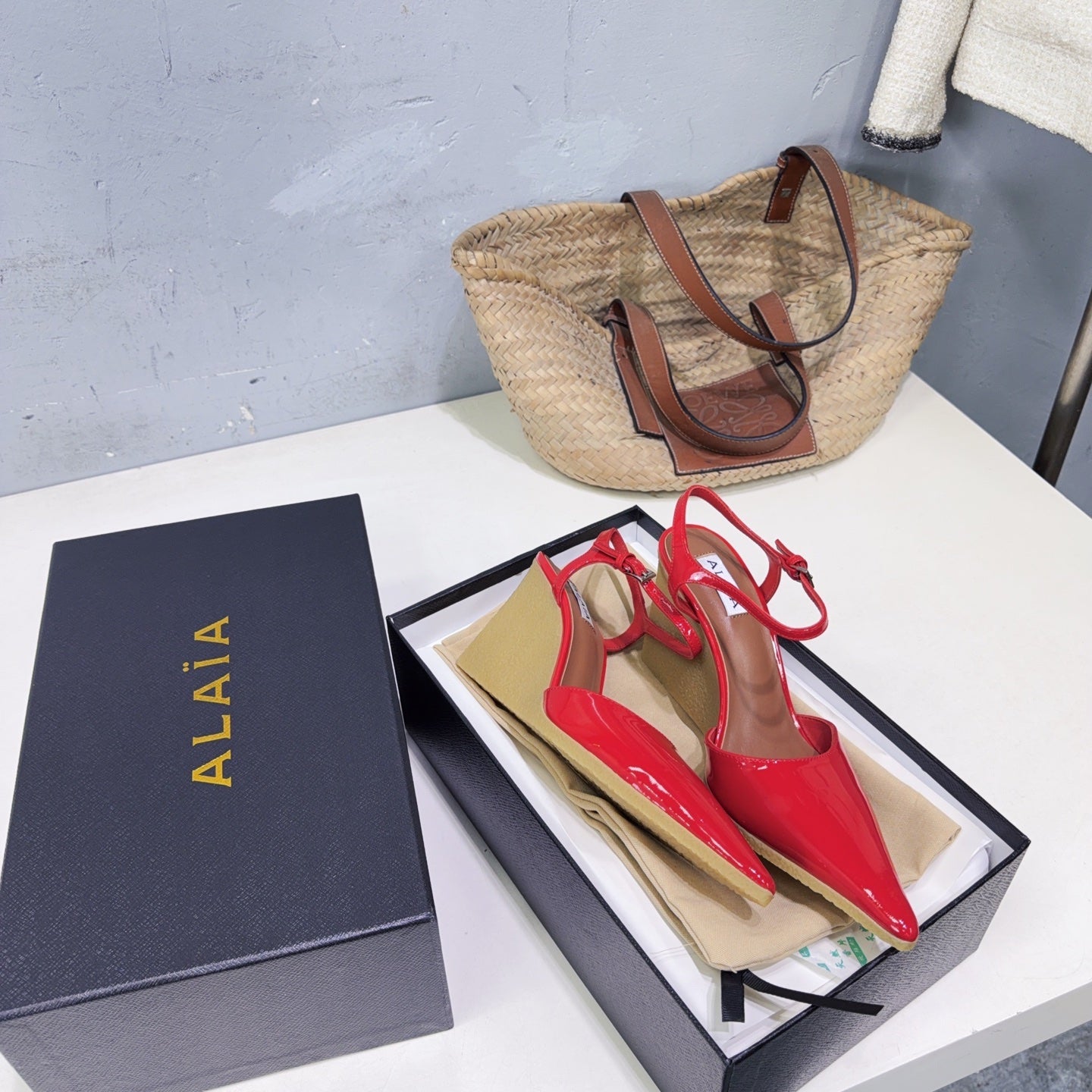 Alaia Wedge Pumps 10cm Red Patent Leather 674288