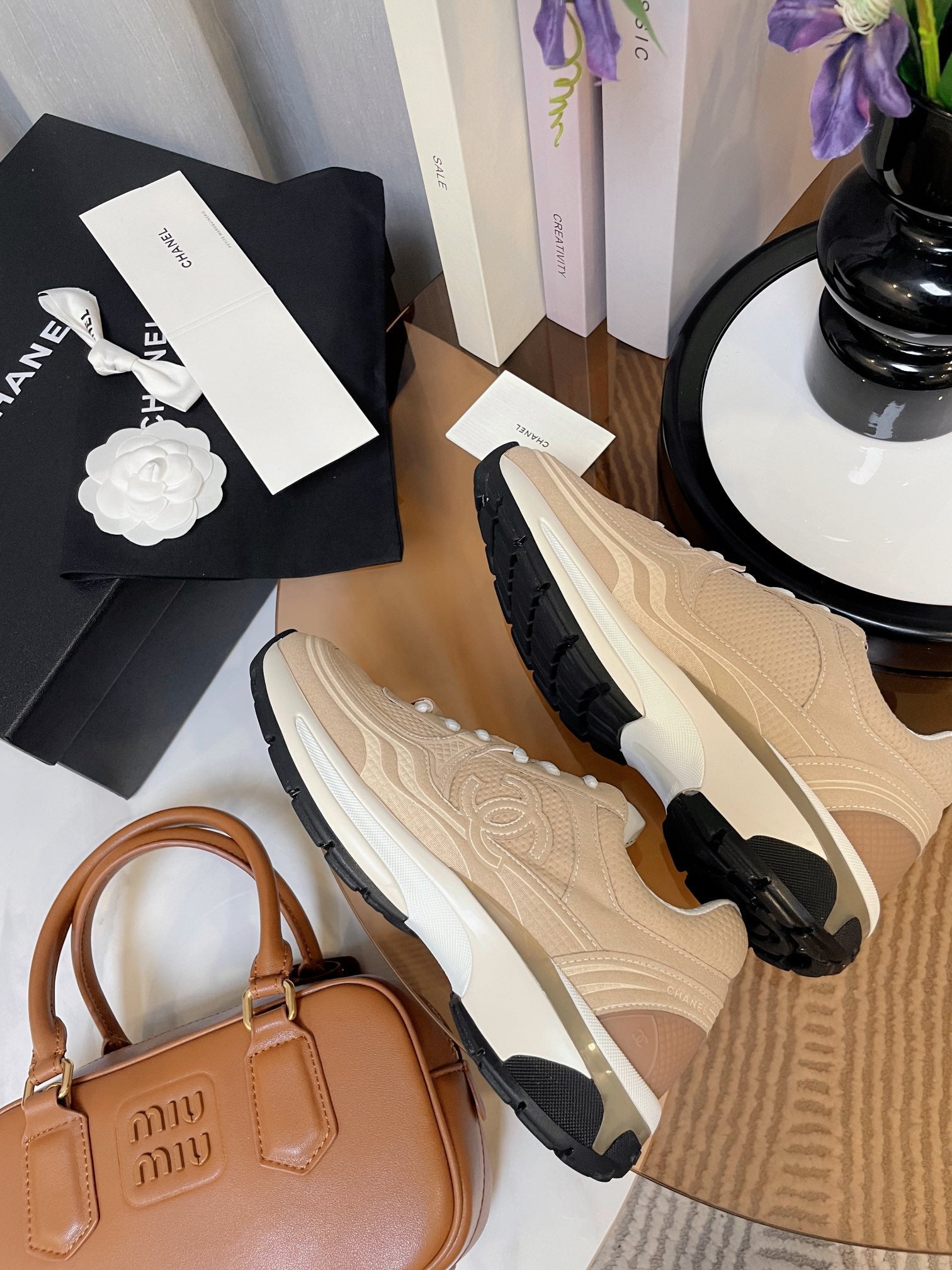 cc classic sneaker beige fabric calfskin