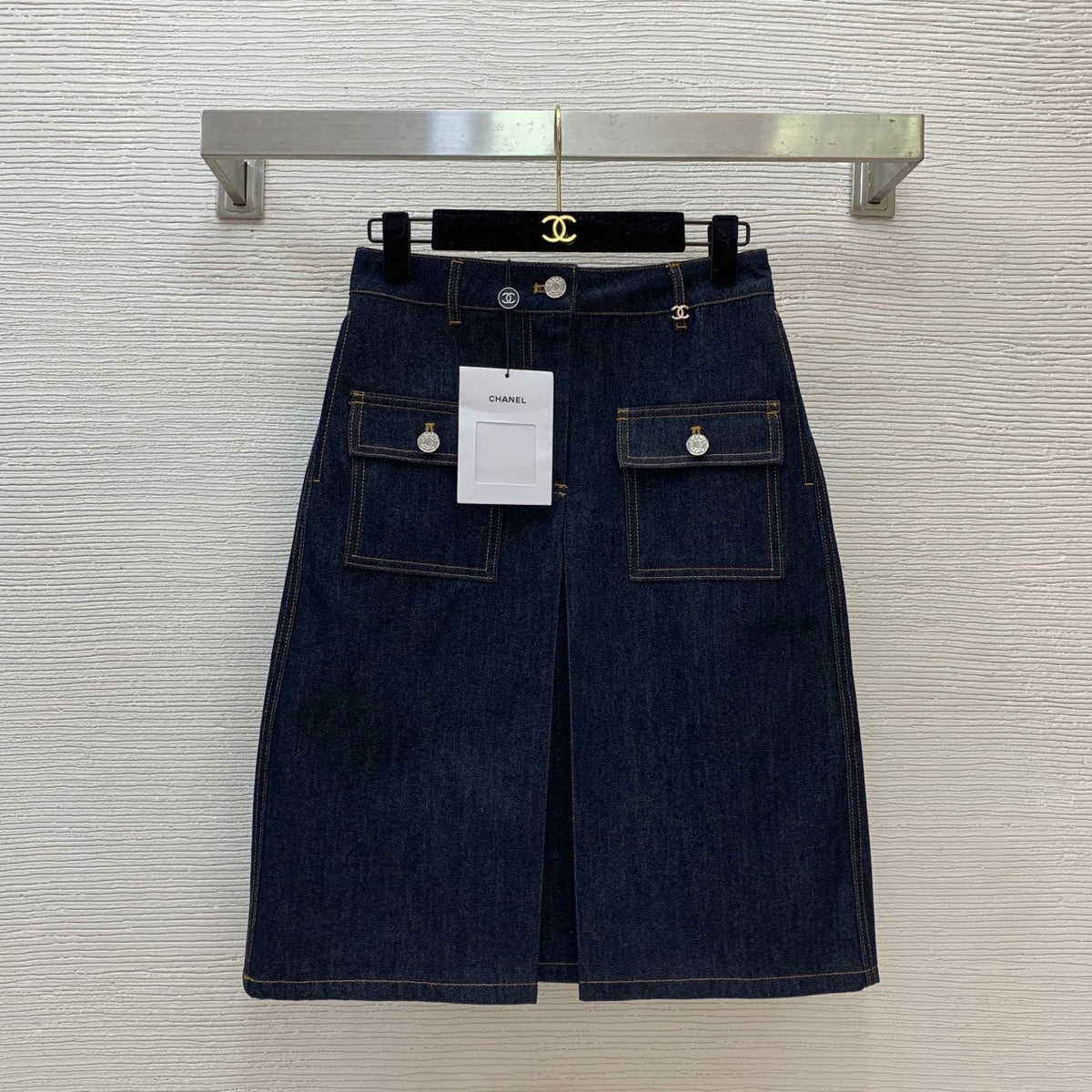 Chanel 26s Skirt Dark Blue Denim 445348