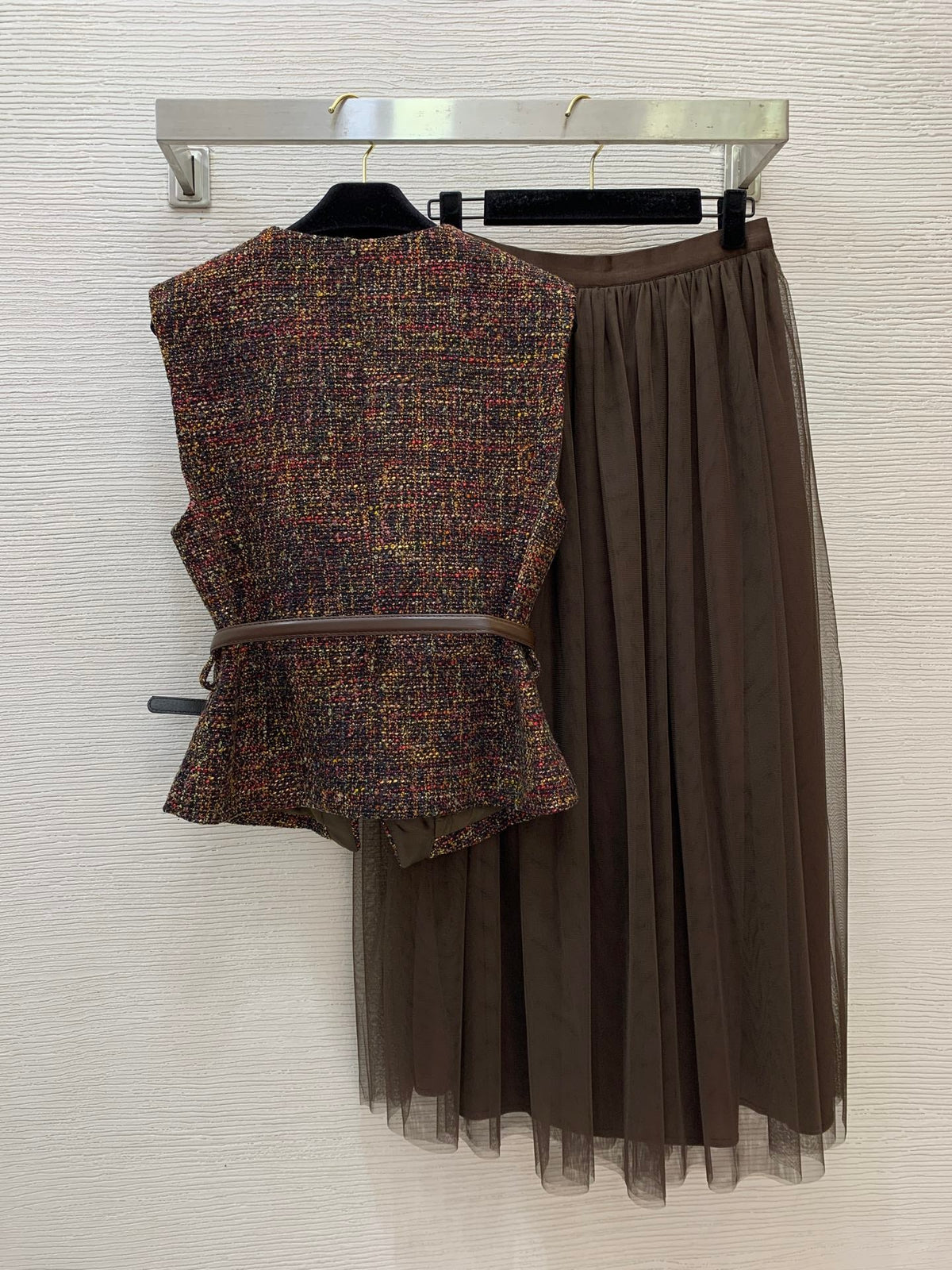 Chanel 26s Dress Set Brown Tweed Mesh 445331