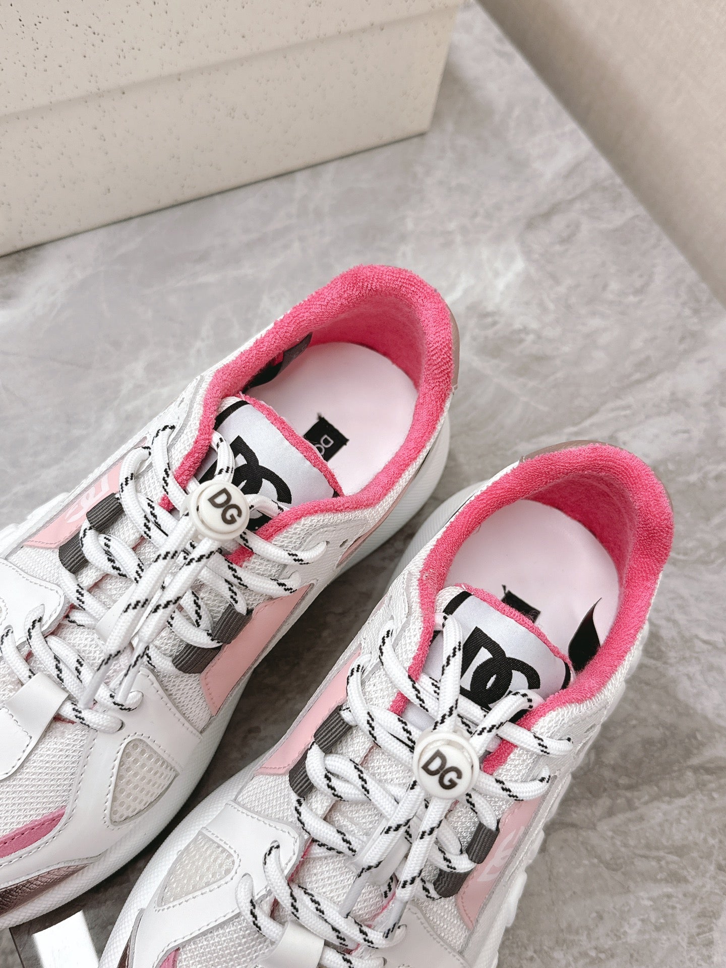 DC Chunky Sneakers White Pink Cowhide & Mesh Lining 339131