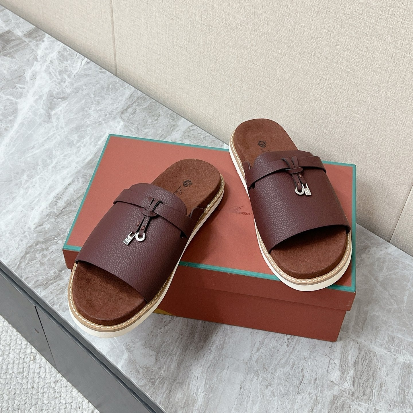 LP 26s Men’s Lock Mule Slides In Burgundy Red Calfskin Silver Hardware