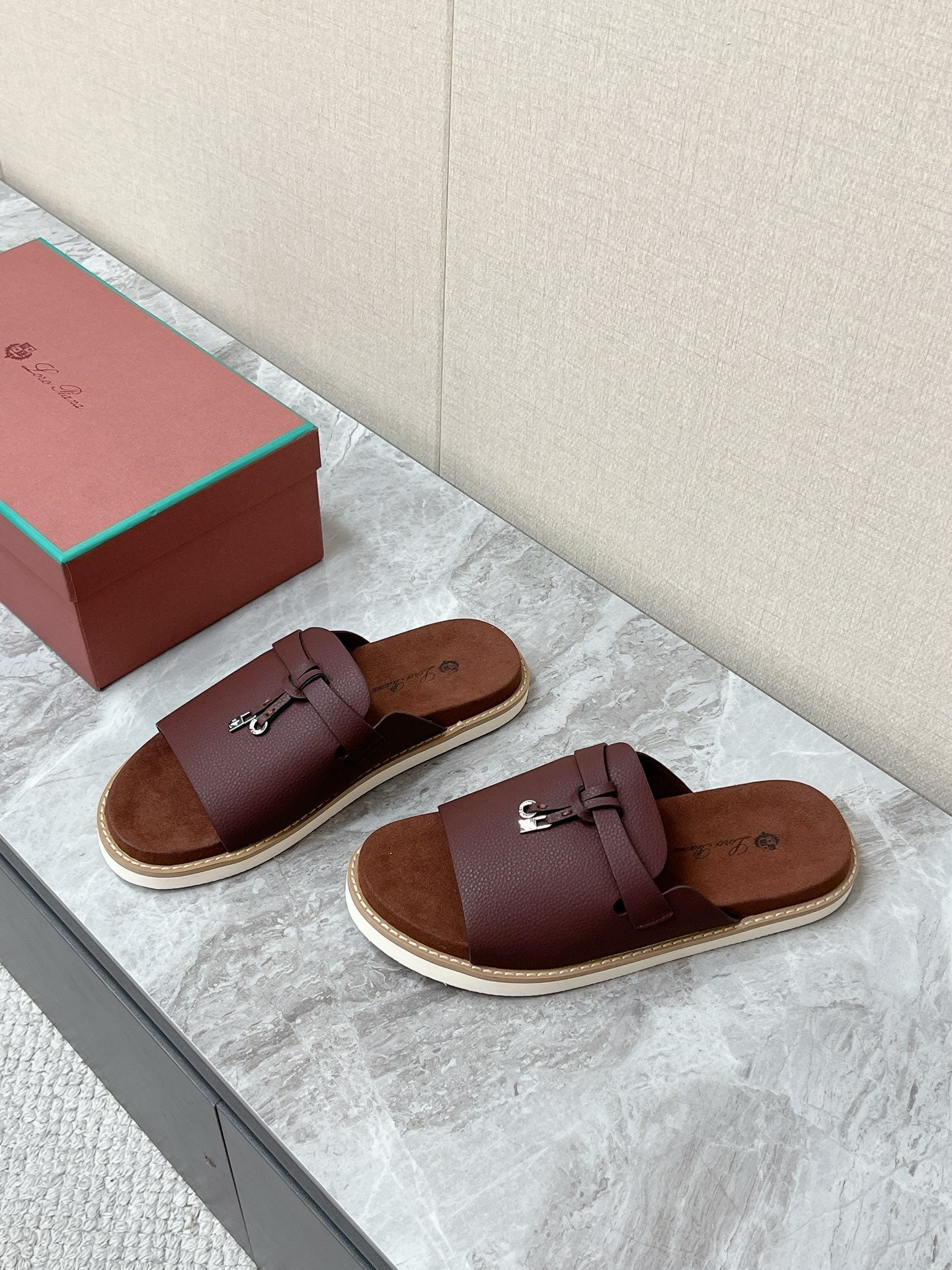 LP 26s Men’s Lock Mule Slides In Burgundy Red Calfskin Silver Hardware