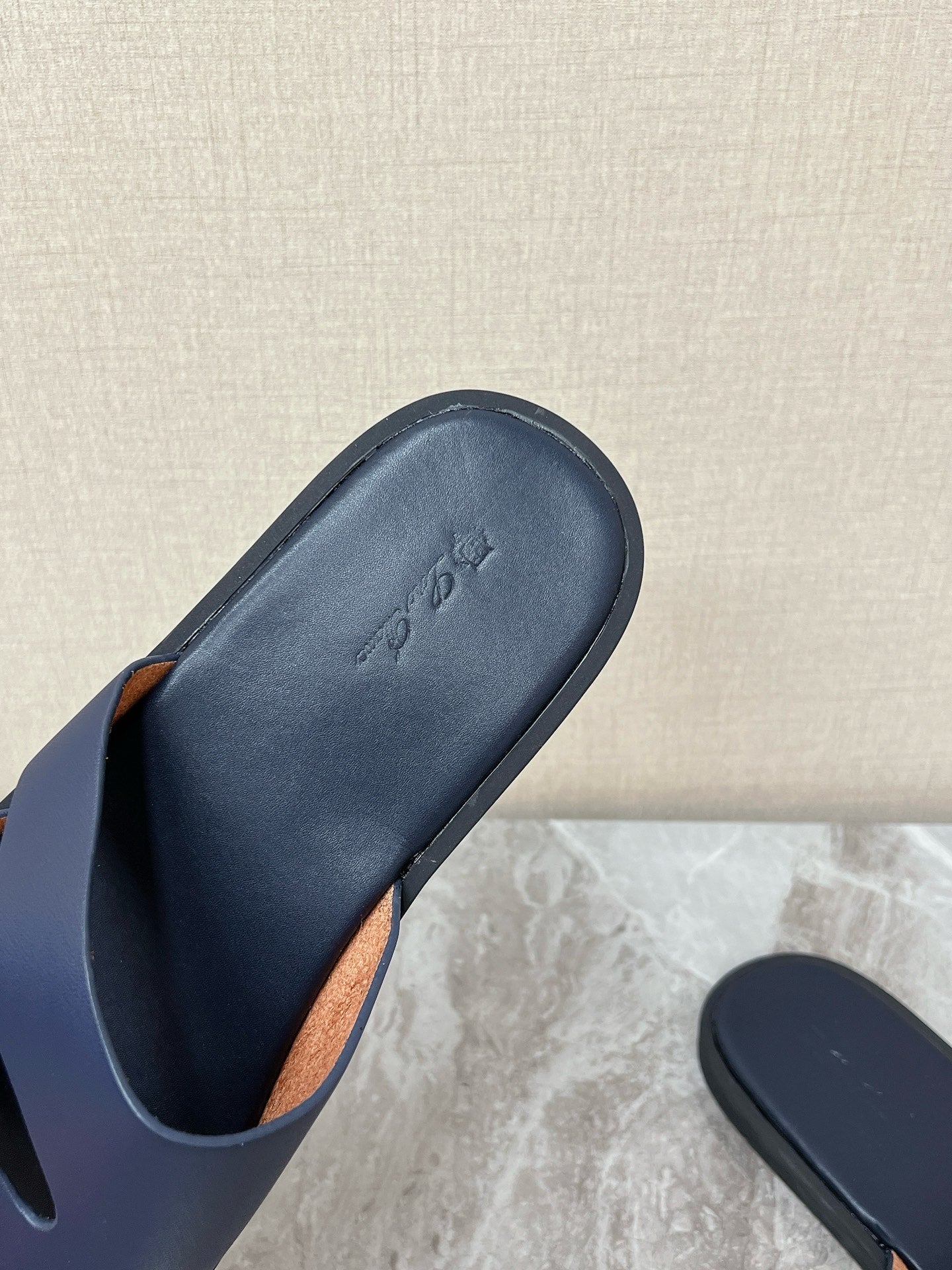 LP 26s Men’s Cutout Slides In Navy Blue Calfskin