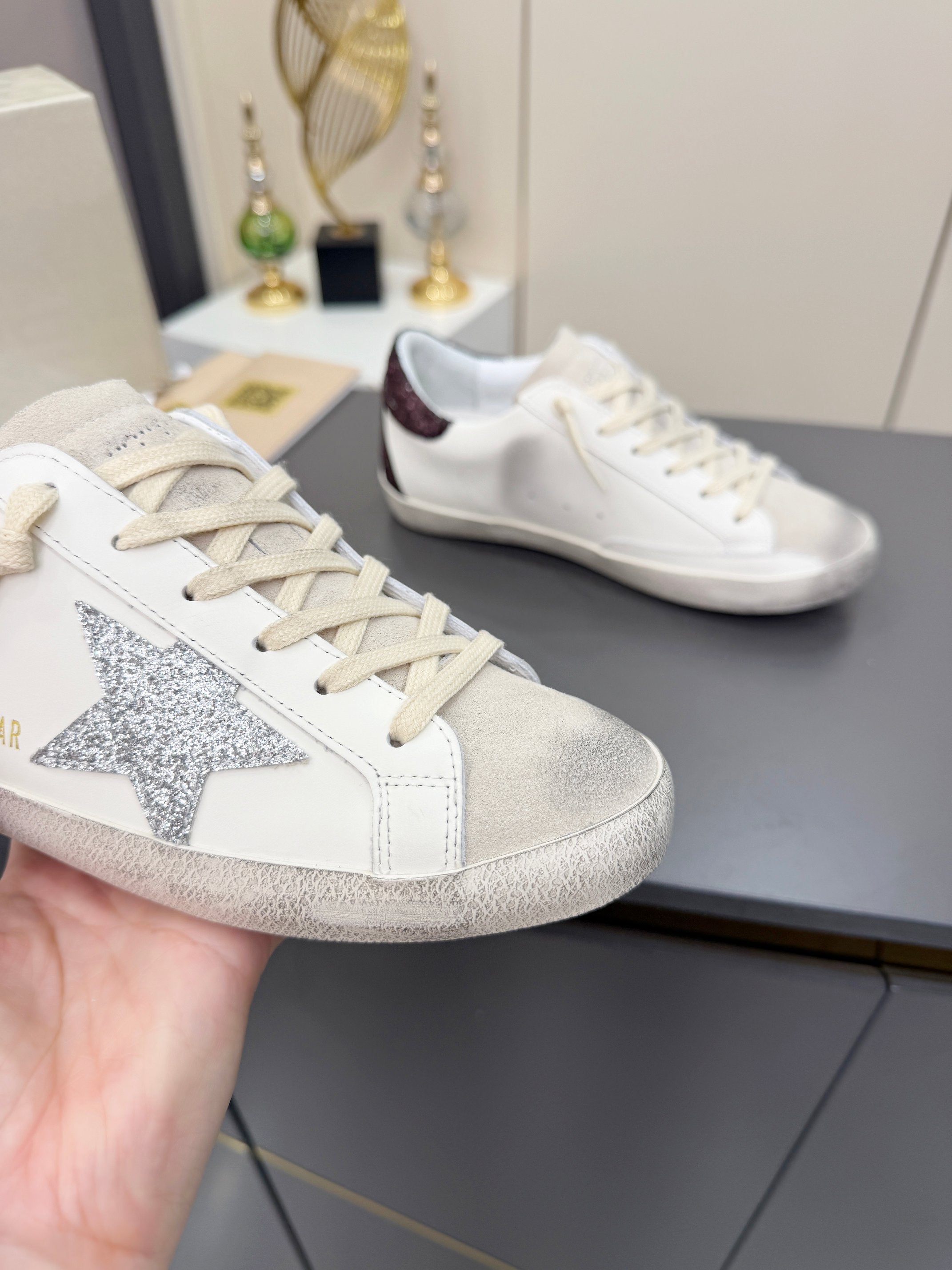 Golden Goose 26s Superstar Sneakers White Sliver Glitter Leather 735892