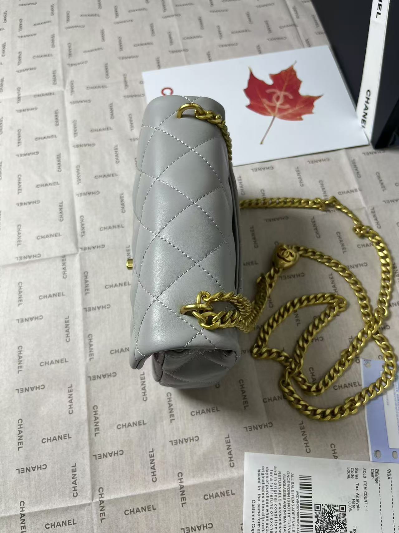 25C Mini Flap 19cm Grey Lambskin Gold Heart Hardware