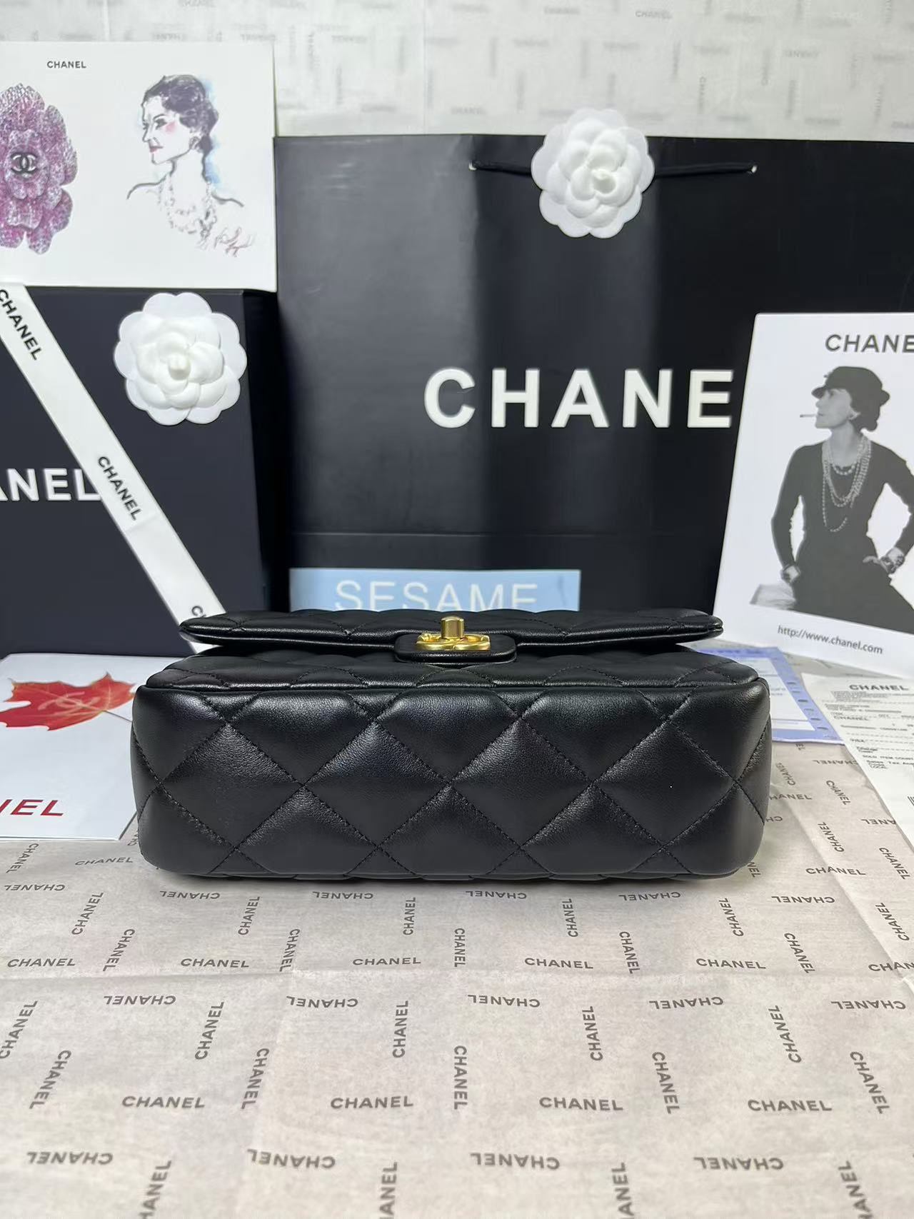 25C Mini Flap 24cm Black Lambskin Gold Heart Hardware