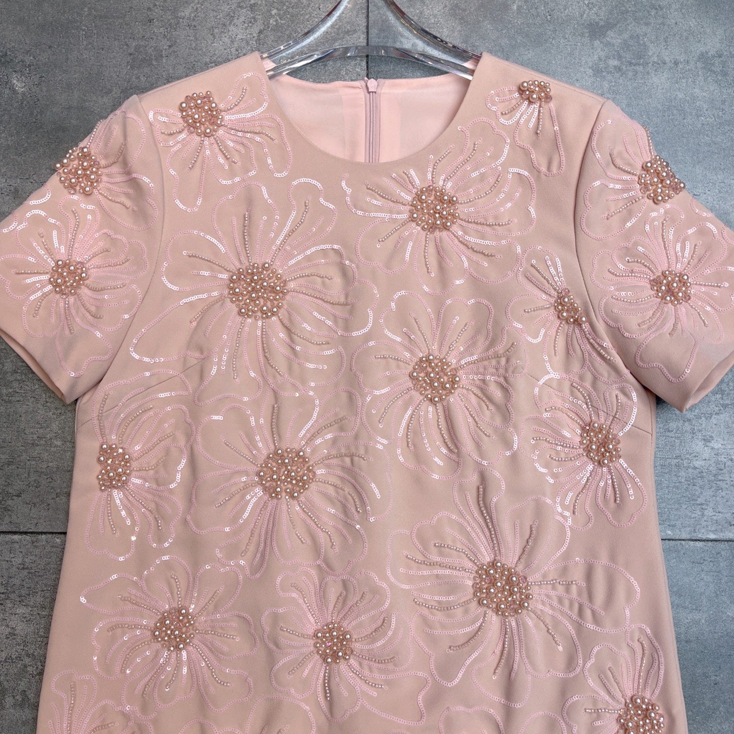 Valentino 26s Sequin Embroidery Sleeve Dress Pink Cotton Polyester Fiber