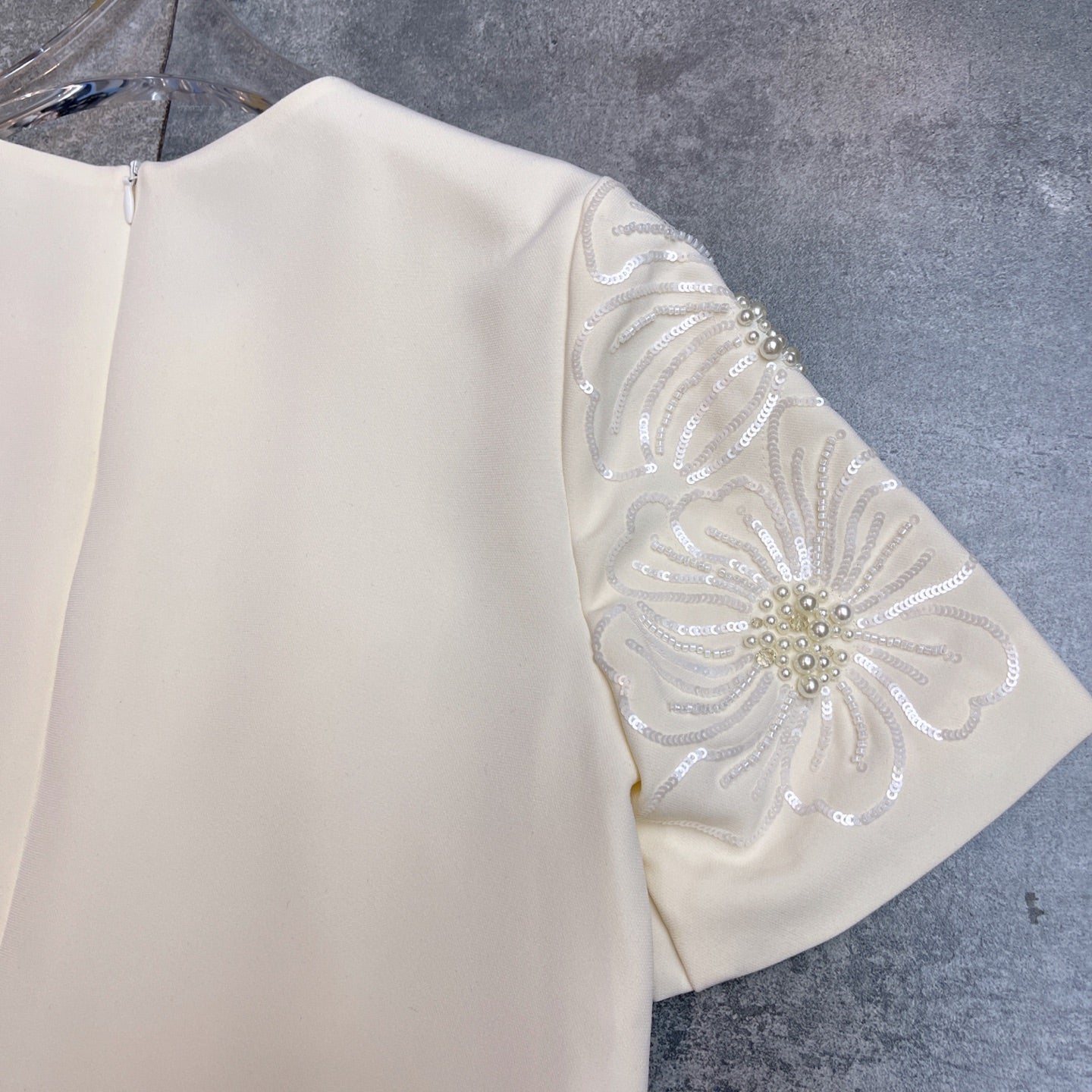 Valentino 26s Sequin Embroidery Sleeve Dress White Cotton Polyester Fiber