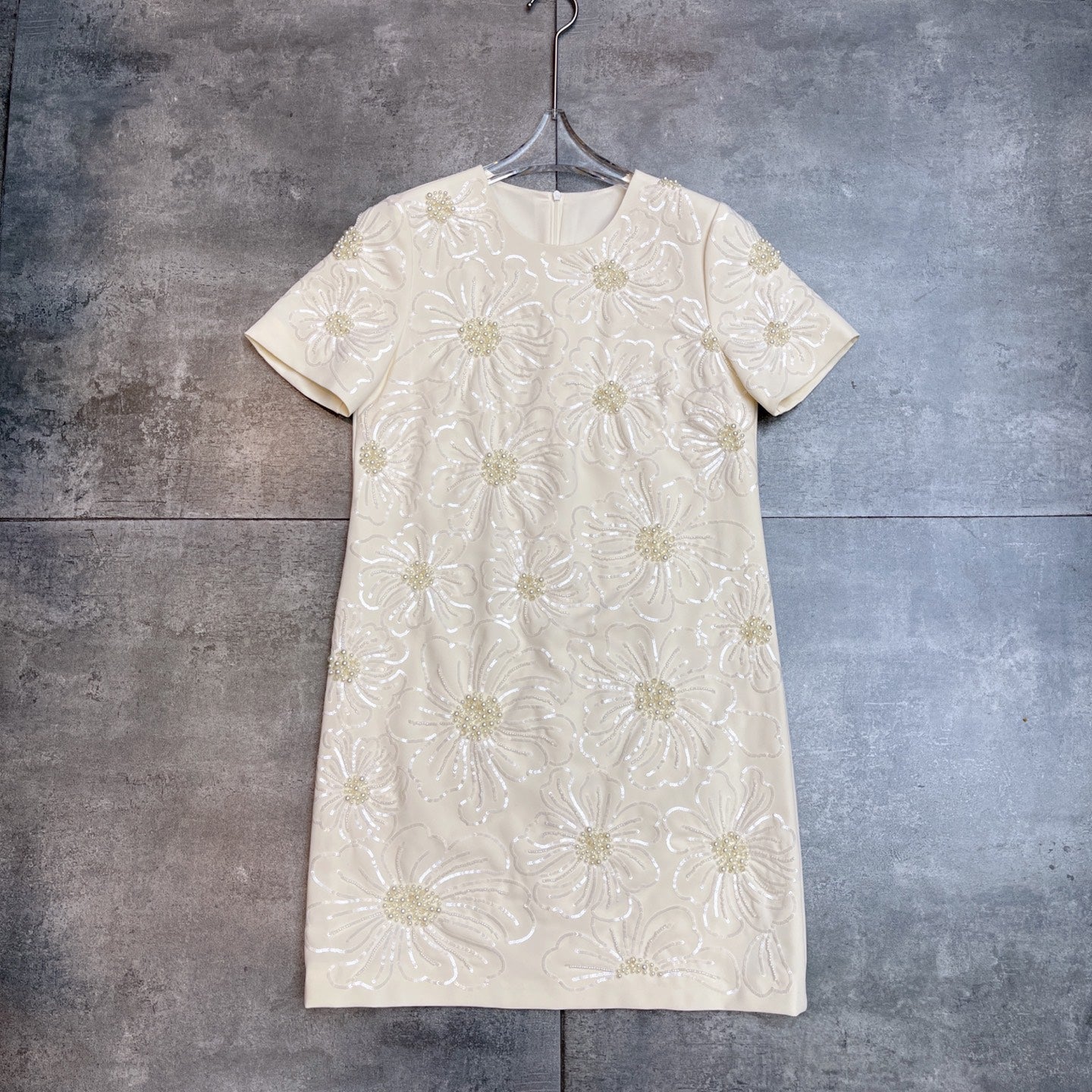 Valentino 26s Sequin Embroidery Sleeve Dress White Cotton Polyester Fiber