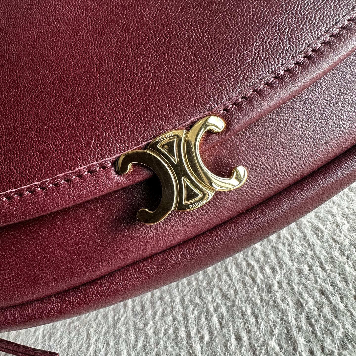 Celine Halfmoon Triomphe Small Bag 25cm Burgundy Lambskin