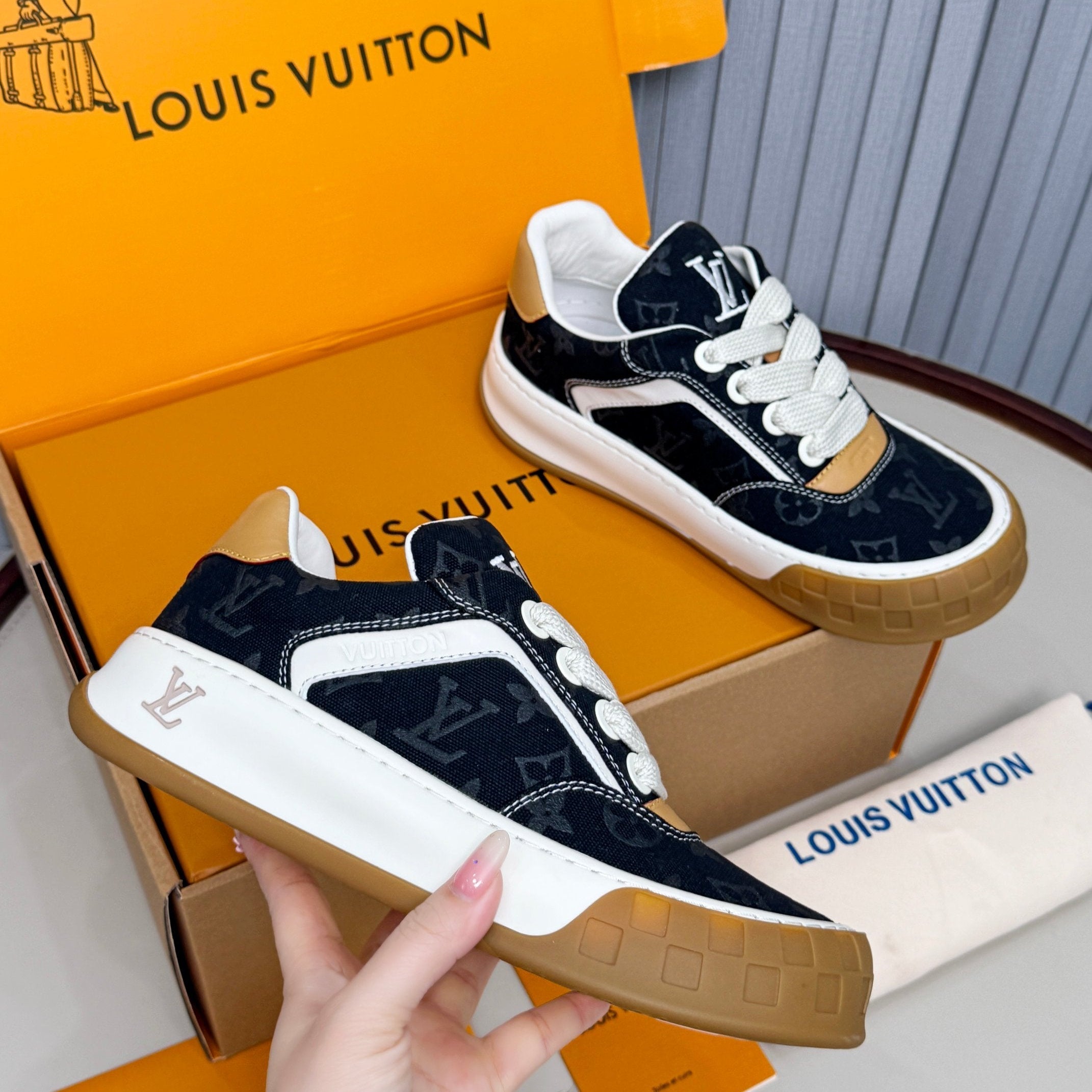 LV Trainer Tilted Sneakers Black Monogram Canvas 632609