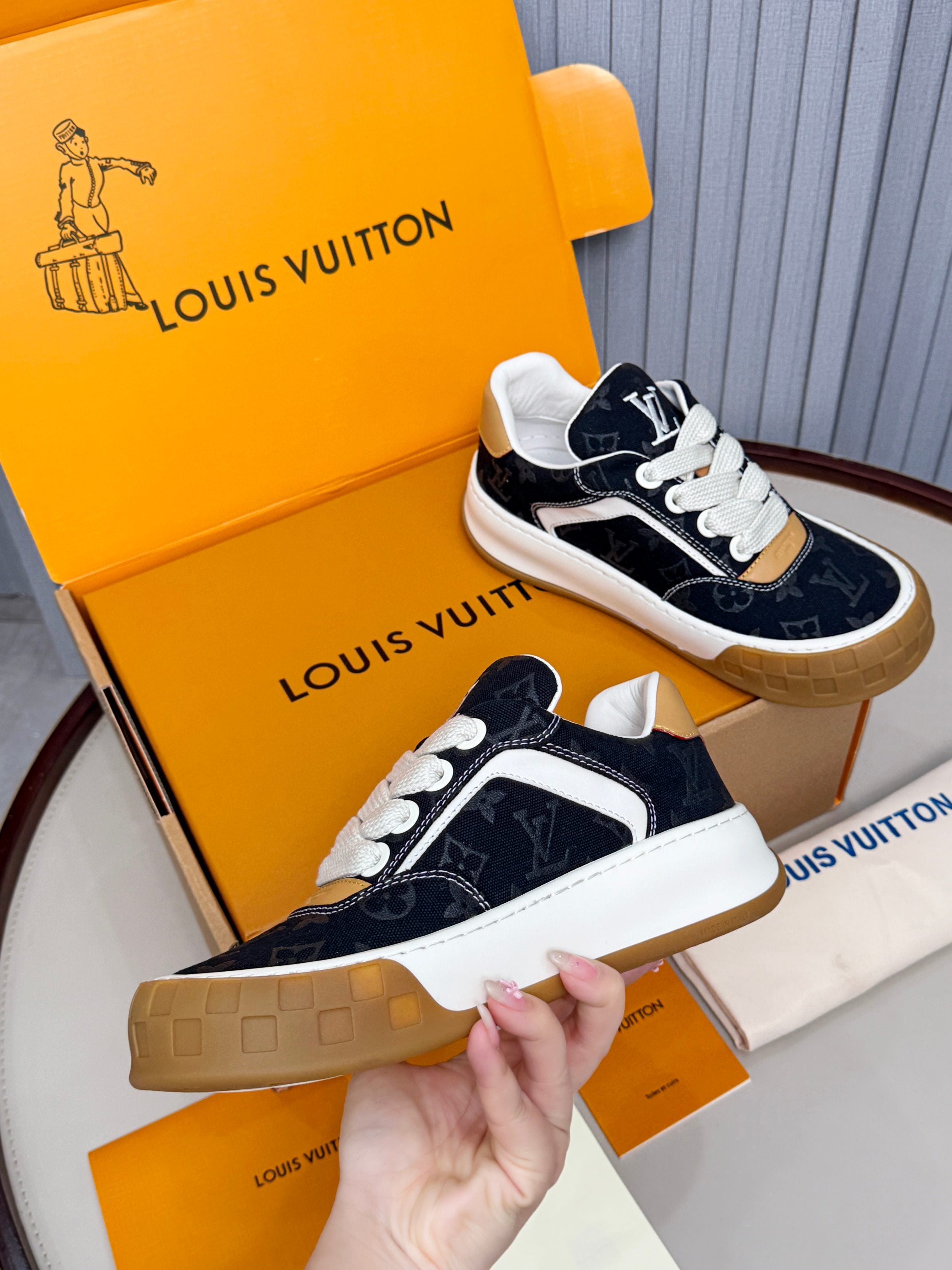 LV Trainer Tilted Sneakers Black Monogram Canvas 632609