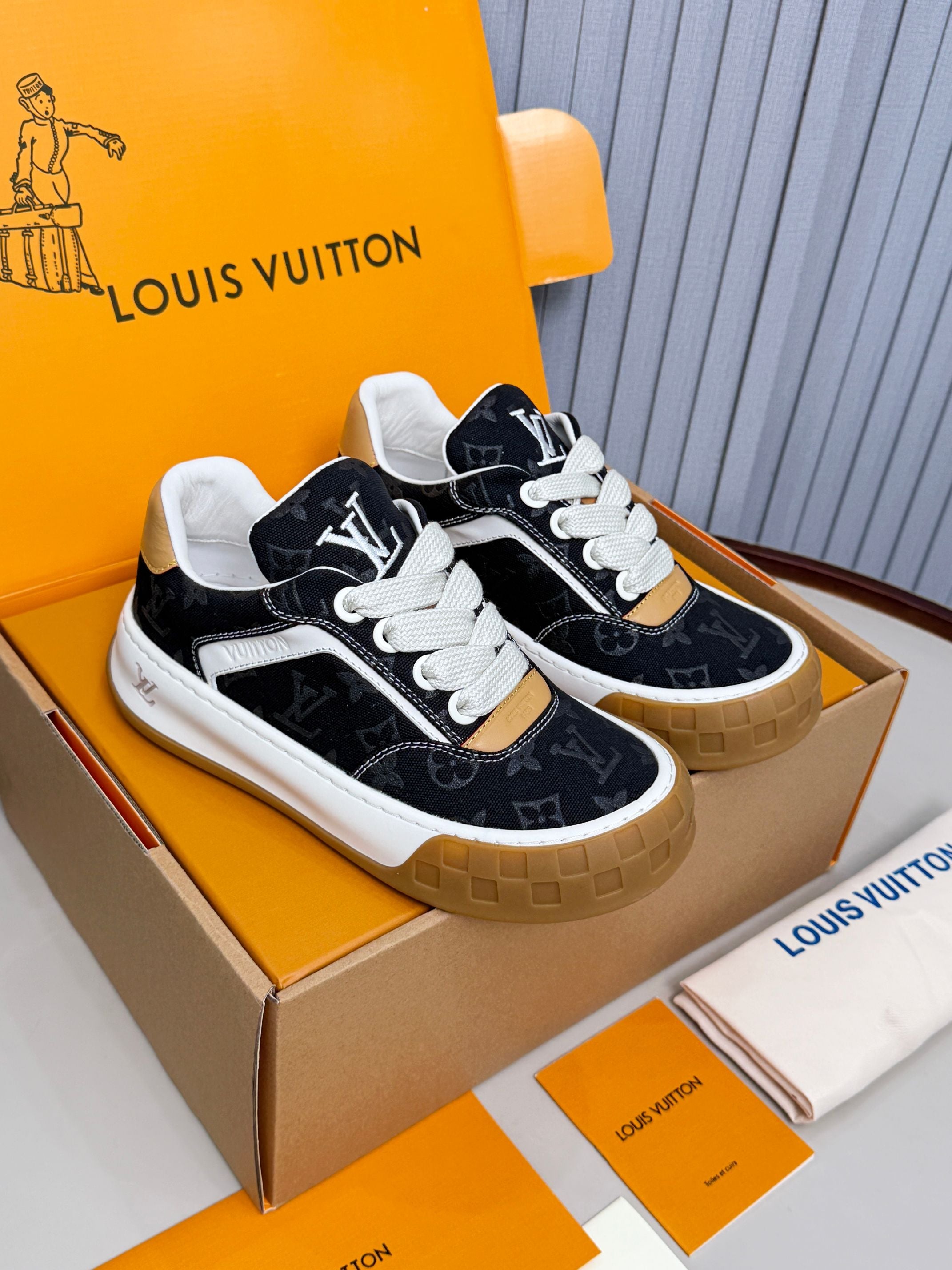 LV Trainer Tilted Sneakers Black Monogram Canvas 632609