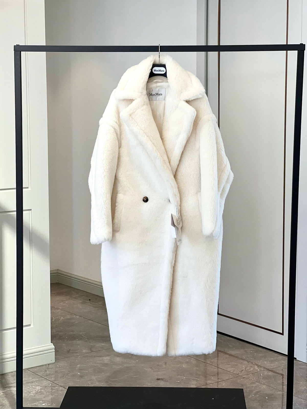Max Mara 26s Teddy Bear Long Coat Off White Alpaca Wool Silk 429243