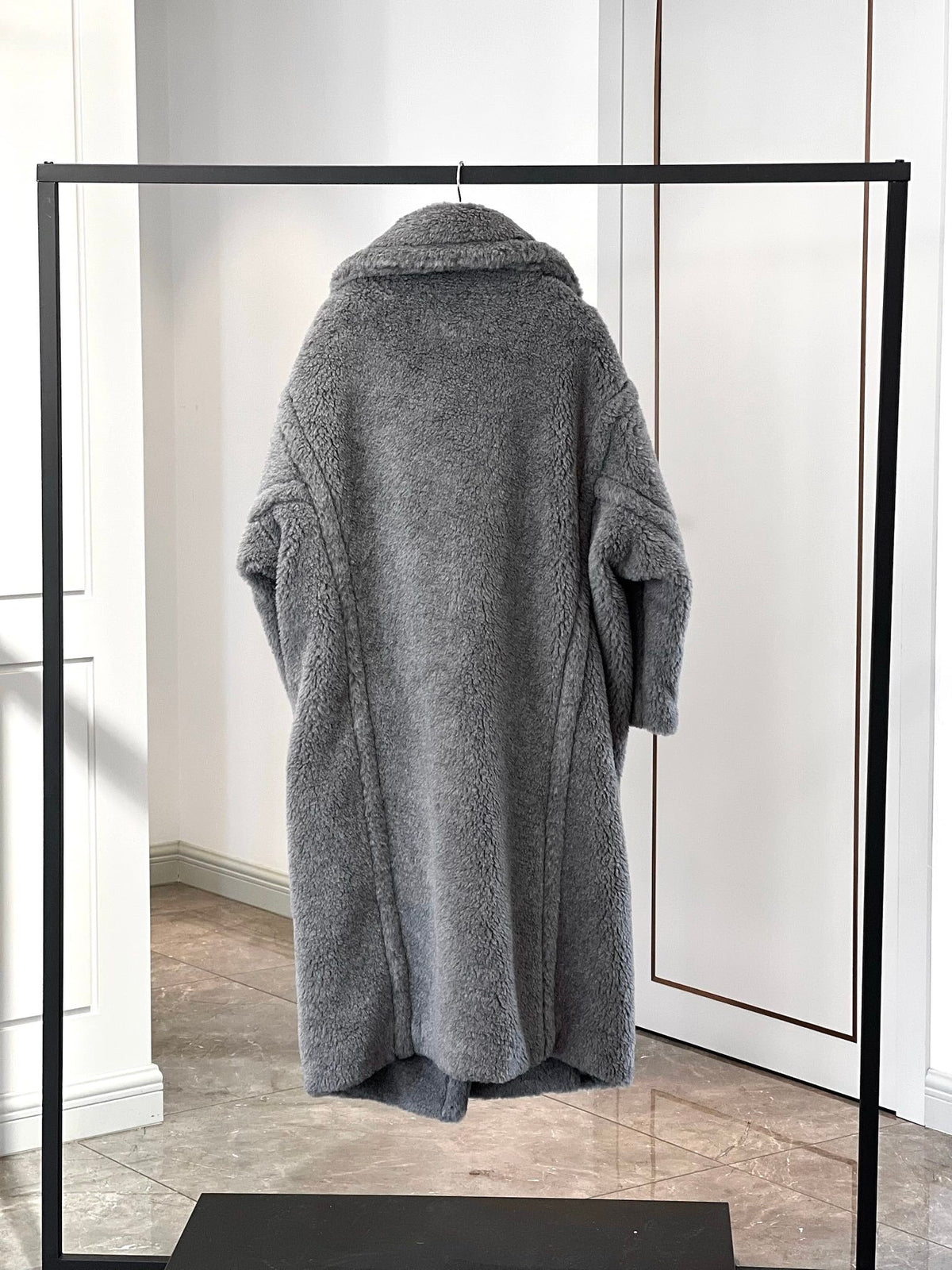 Max Mara 26s Teddy Bear Long Coat Grey Alpaca Wool Silk 429241