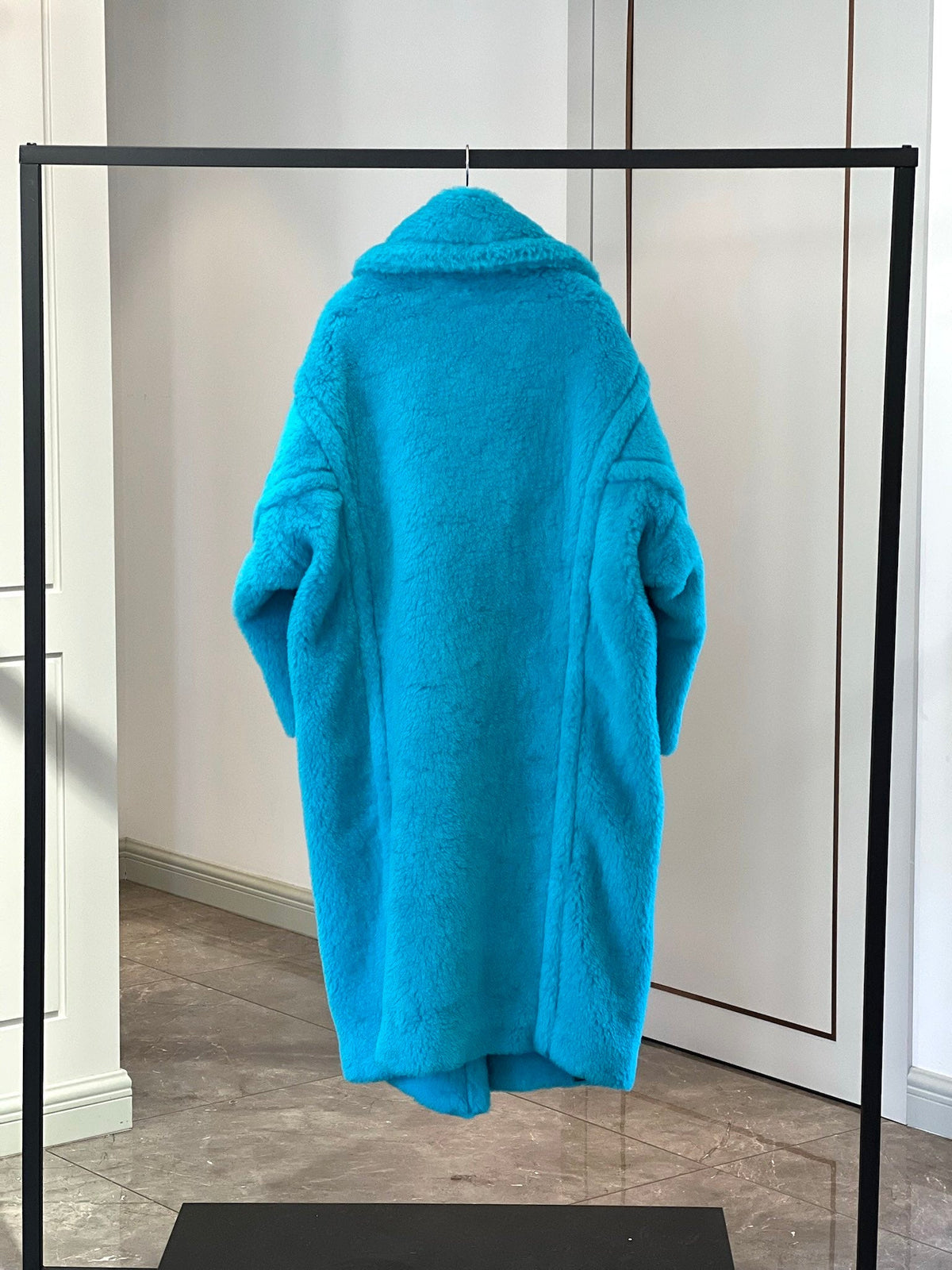 Max Mara 26s Teddy Bear Long Coat Turquoise Alpaca Wool Silk 429235