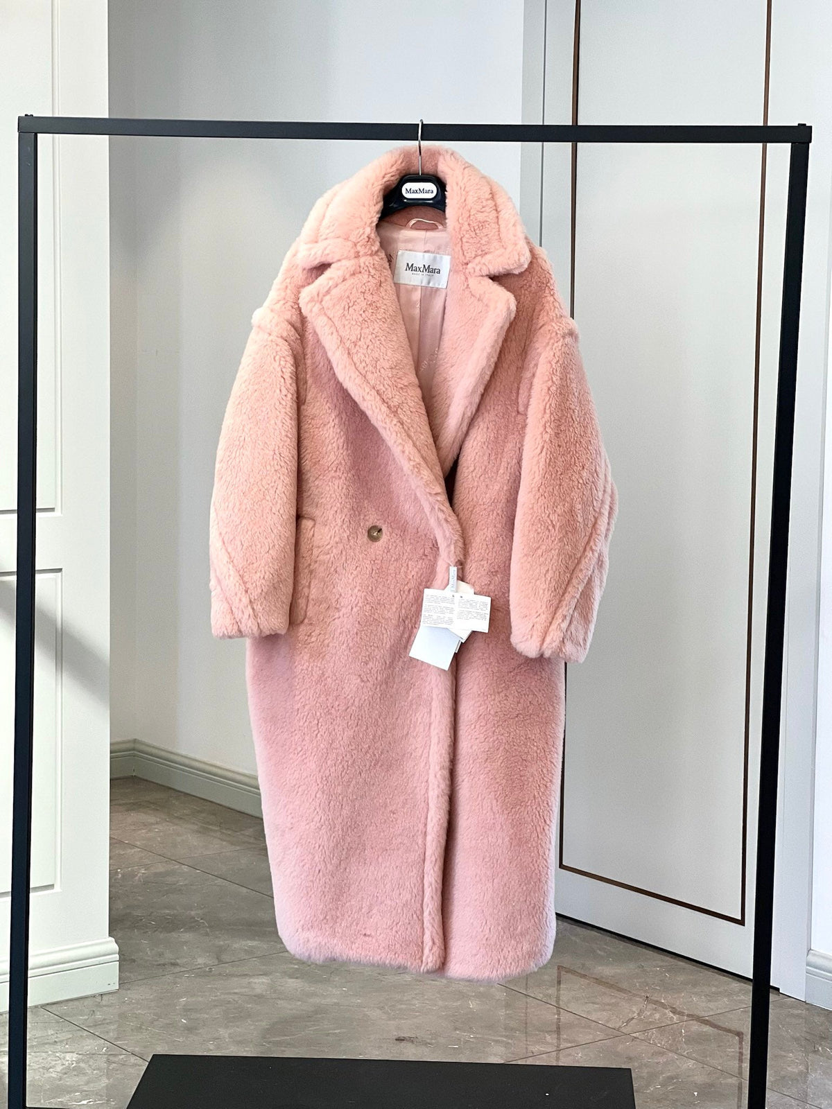 Max Mara 26s Teddy Bear Long Coat Pink Alpaca Wool Silk 429250
