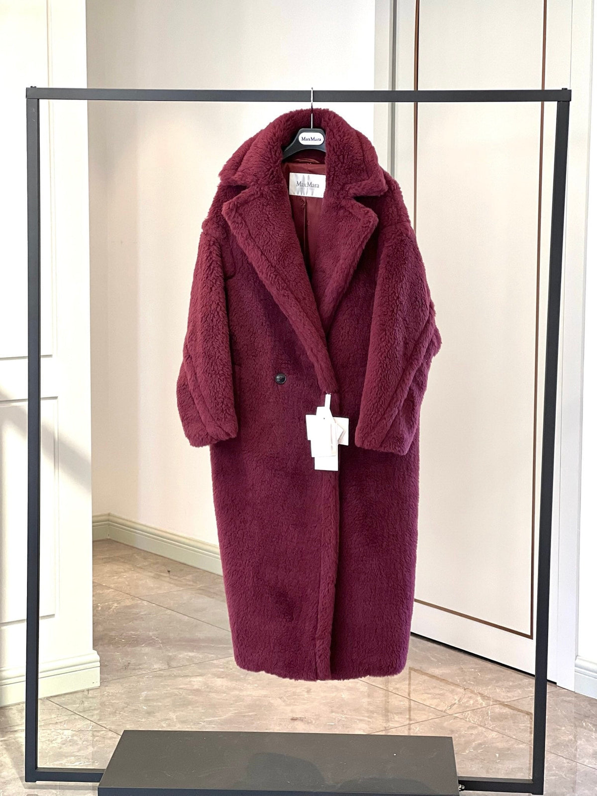 Max Mara 26s Teddy Bear Long Coat Burgundy Alpaca Wool Silk 429249