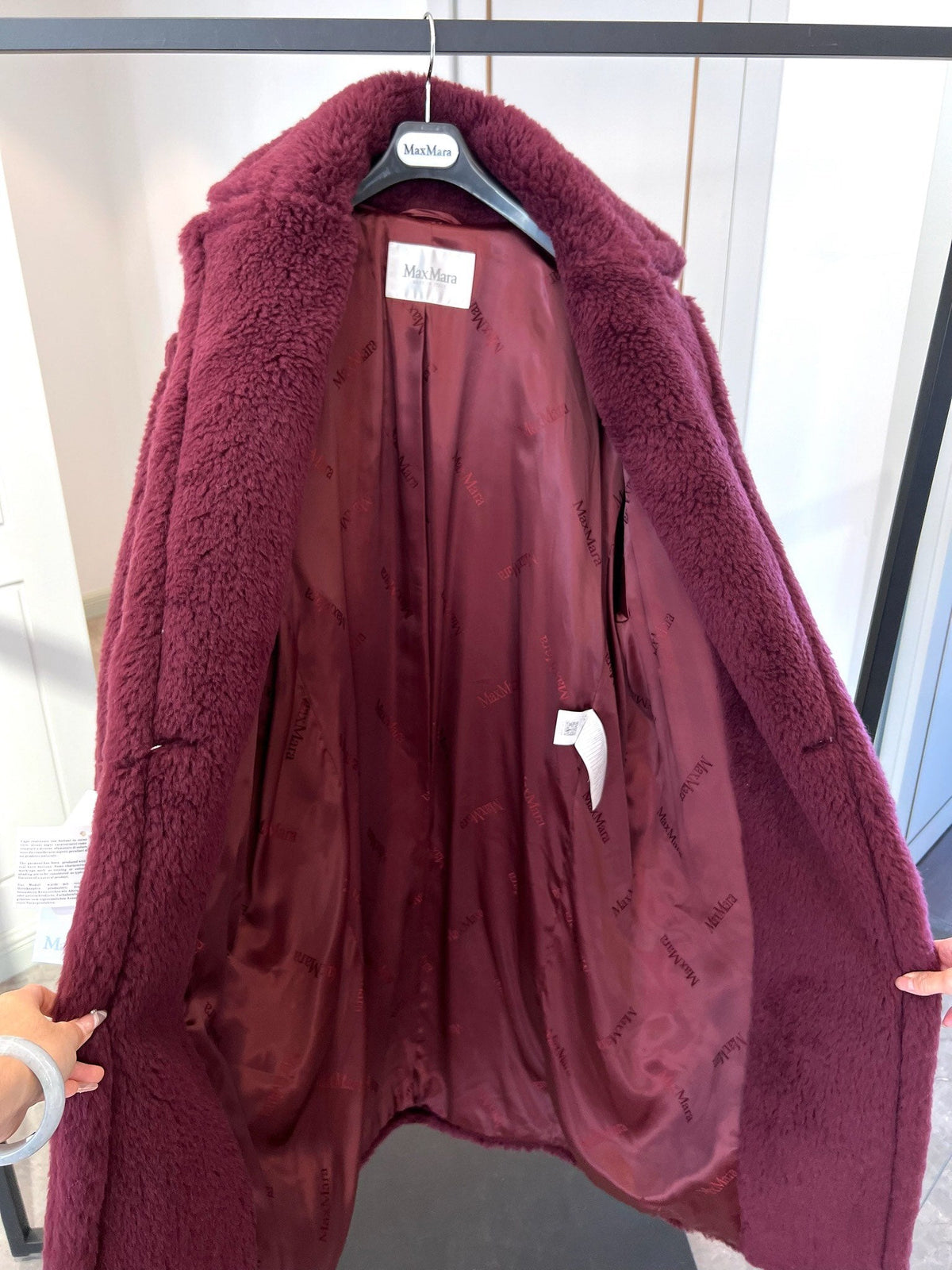 Max Mara 26s Teddy Bear Long Coat Burgundy Alpaca Wool Silk 429249