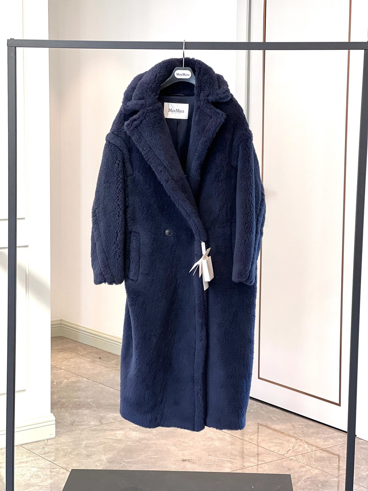 Max Mara Teddy Bear Icon Long Coat Navy Alpaca Wool Silk 429226