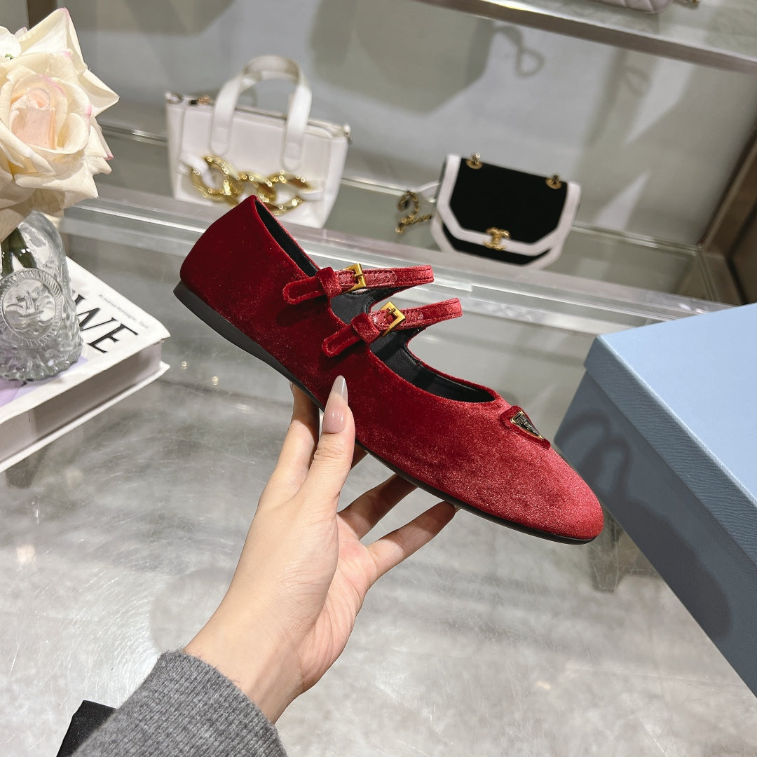 Prada 26s Finish Ballerina Red Velvet 982414