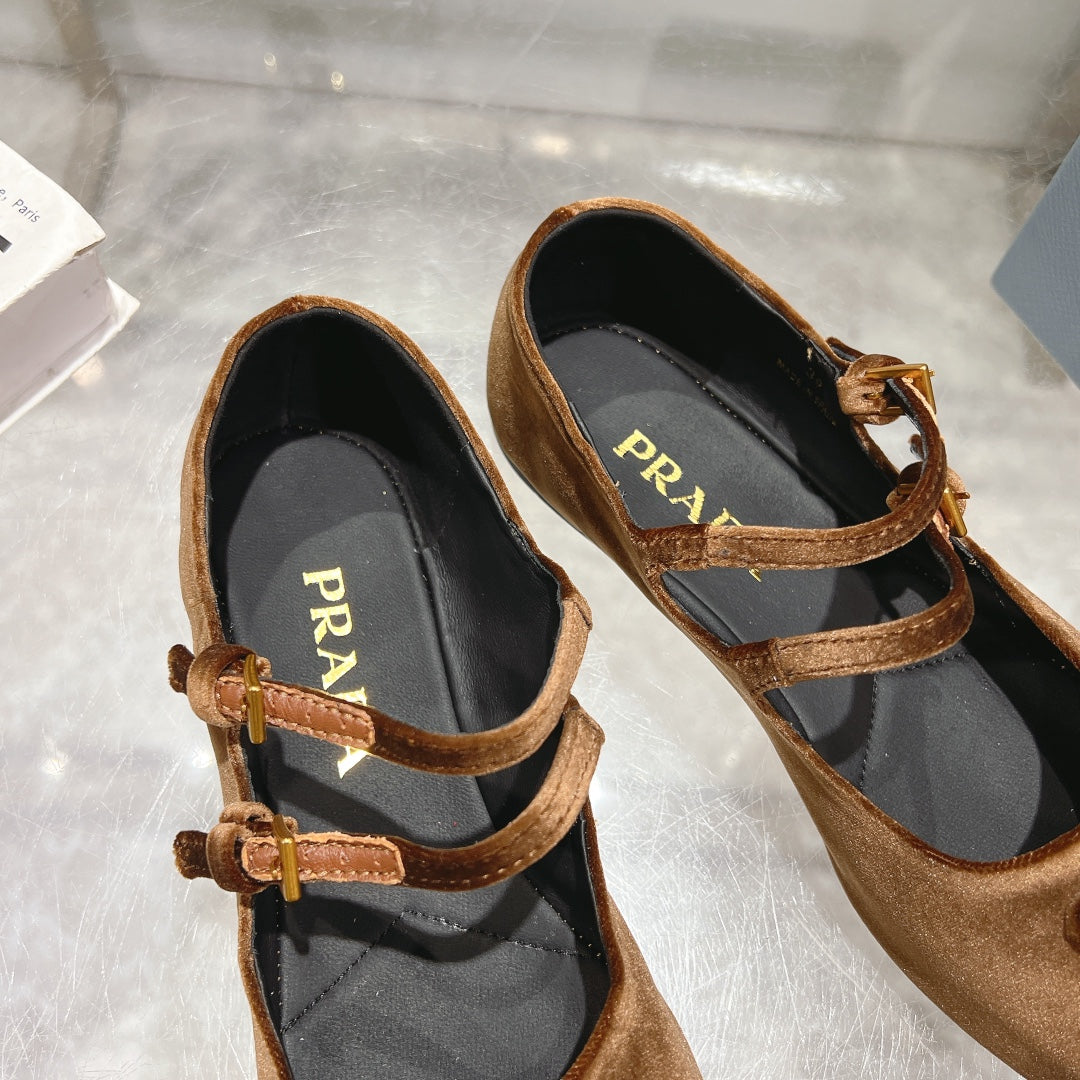 Prada 26s Finish Ballerina Brown Velvet 982413