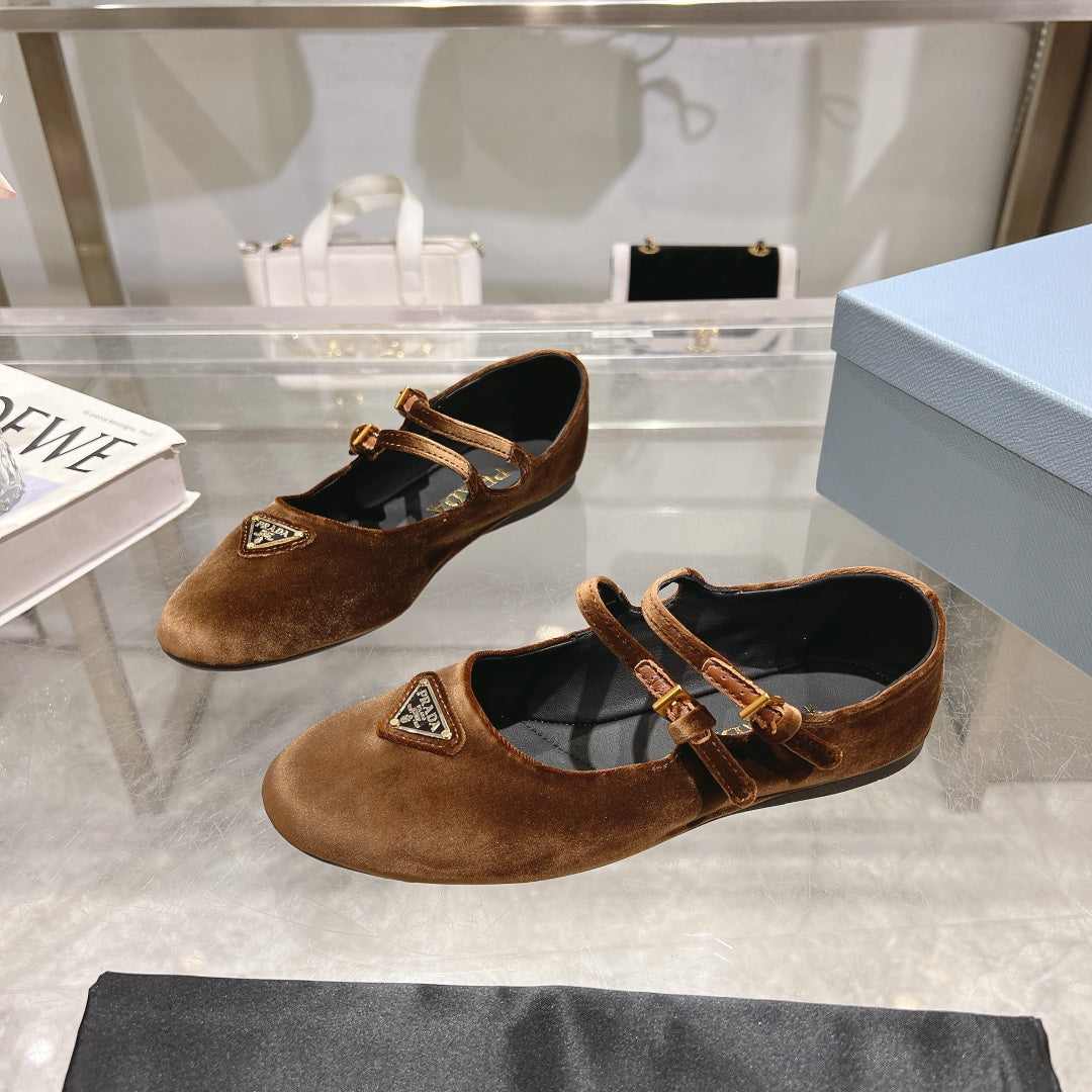 Prada 26s Finish Ballerina Brown Velvet 982413