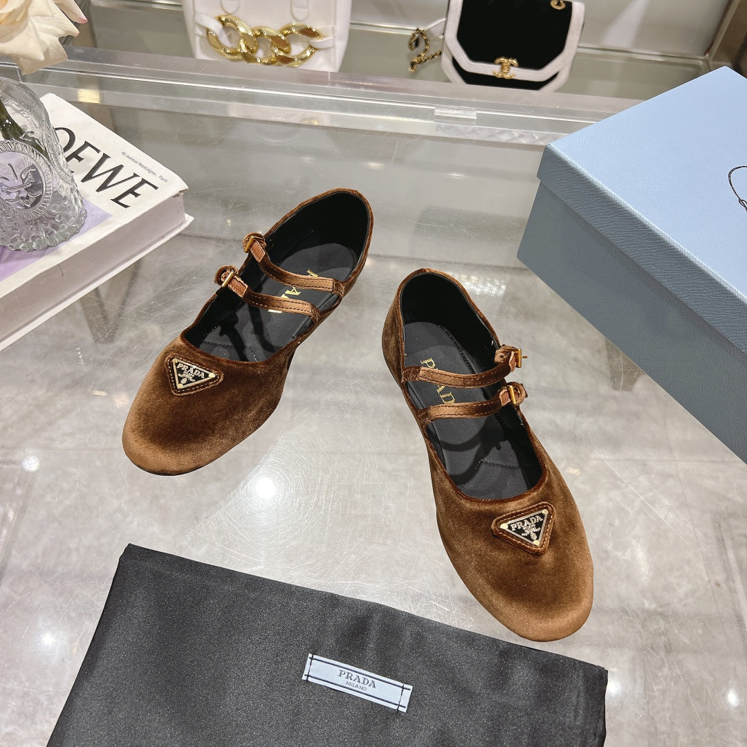 Prada 26s Finish Ballerina Brown Velvet 982413