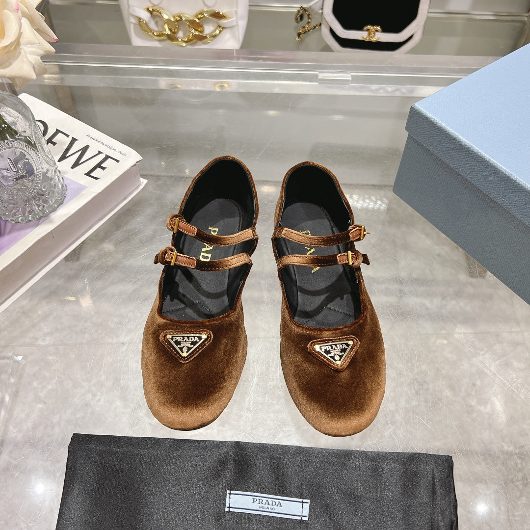 Prada 26s Finish Ballerina Brown Velvet 982413
