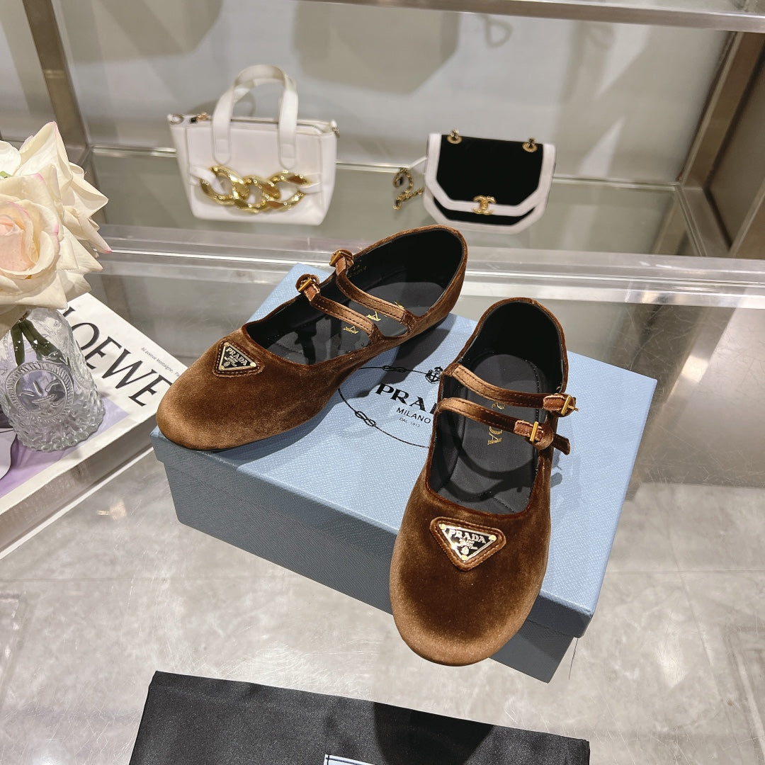 Prada 26s Finish Ballerina Brown Velvet 982413