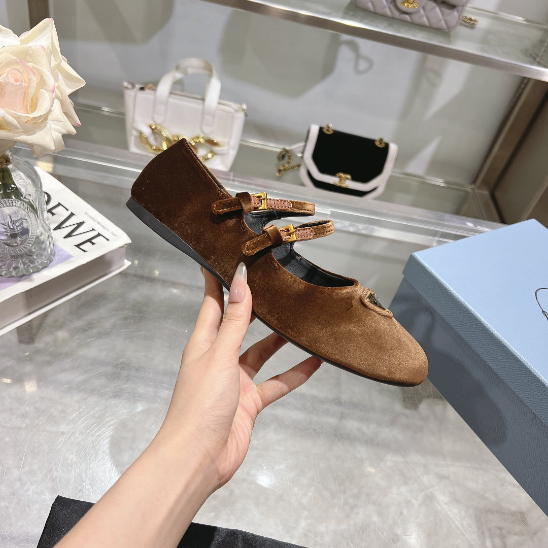 Prada 26s Finish Ballerina Brown Velvet 982413