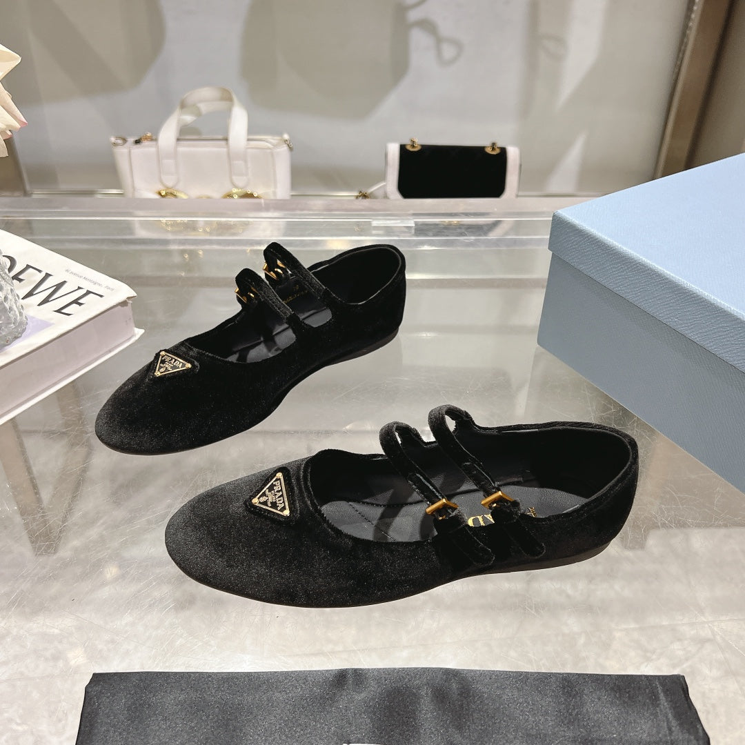 Prada 26s Finish Ballerina Black Velvet 982412
