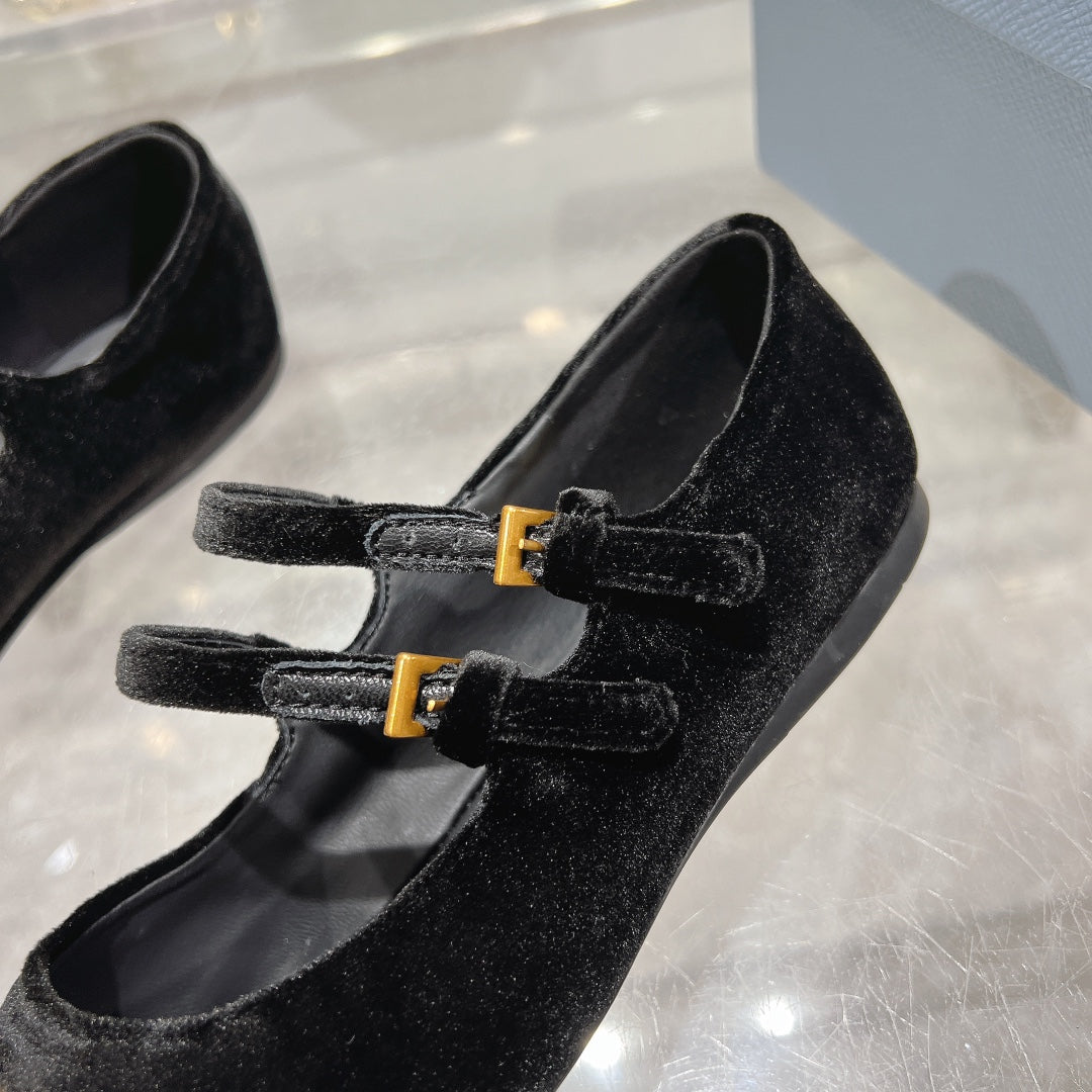 Prada 26s Finish Ballerina Black Velvet 982412