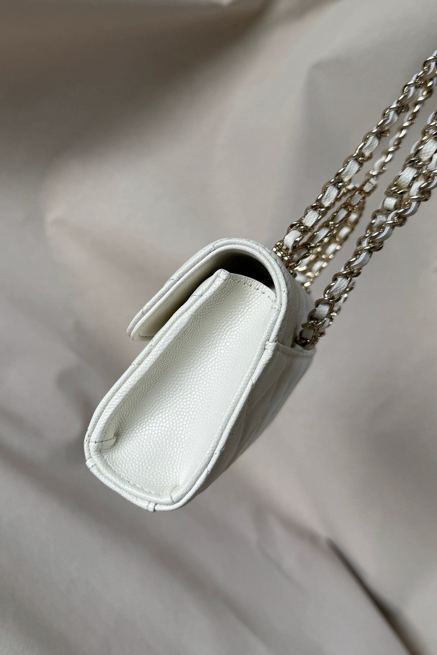 CC 23P Top Handle Kelly Clutch White Caviar Leather 282529