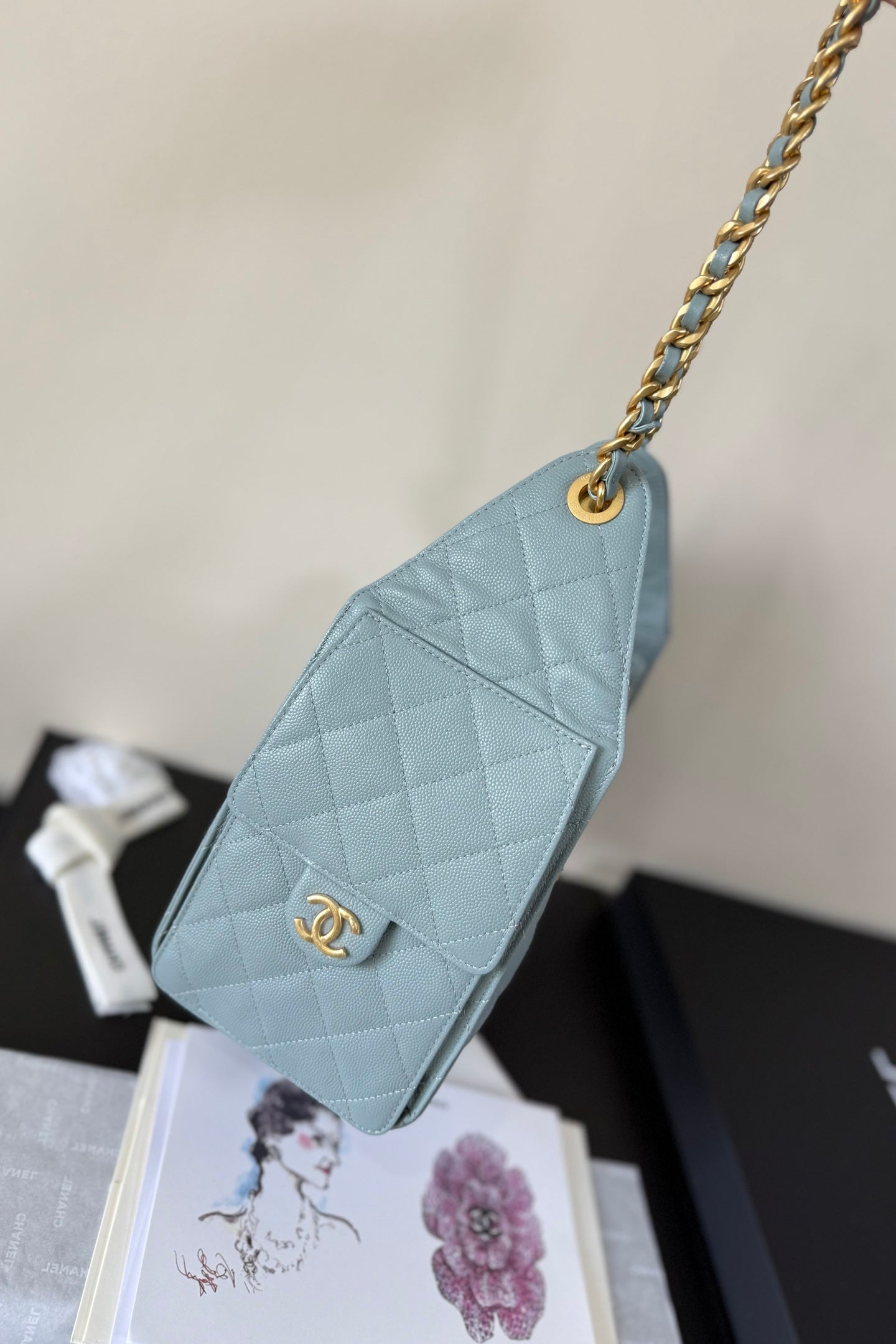 CC 25 Hobo Bag Light Blue Grained Calfskin Leather GHW 282498