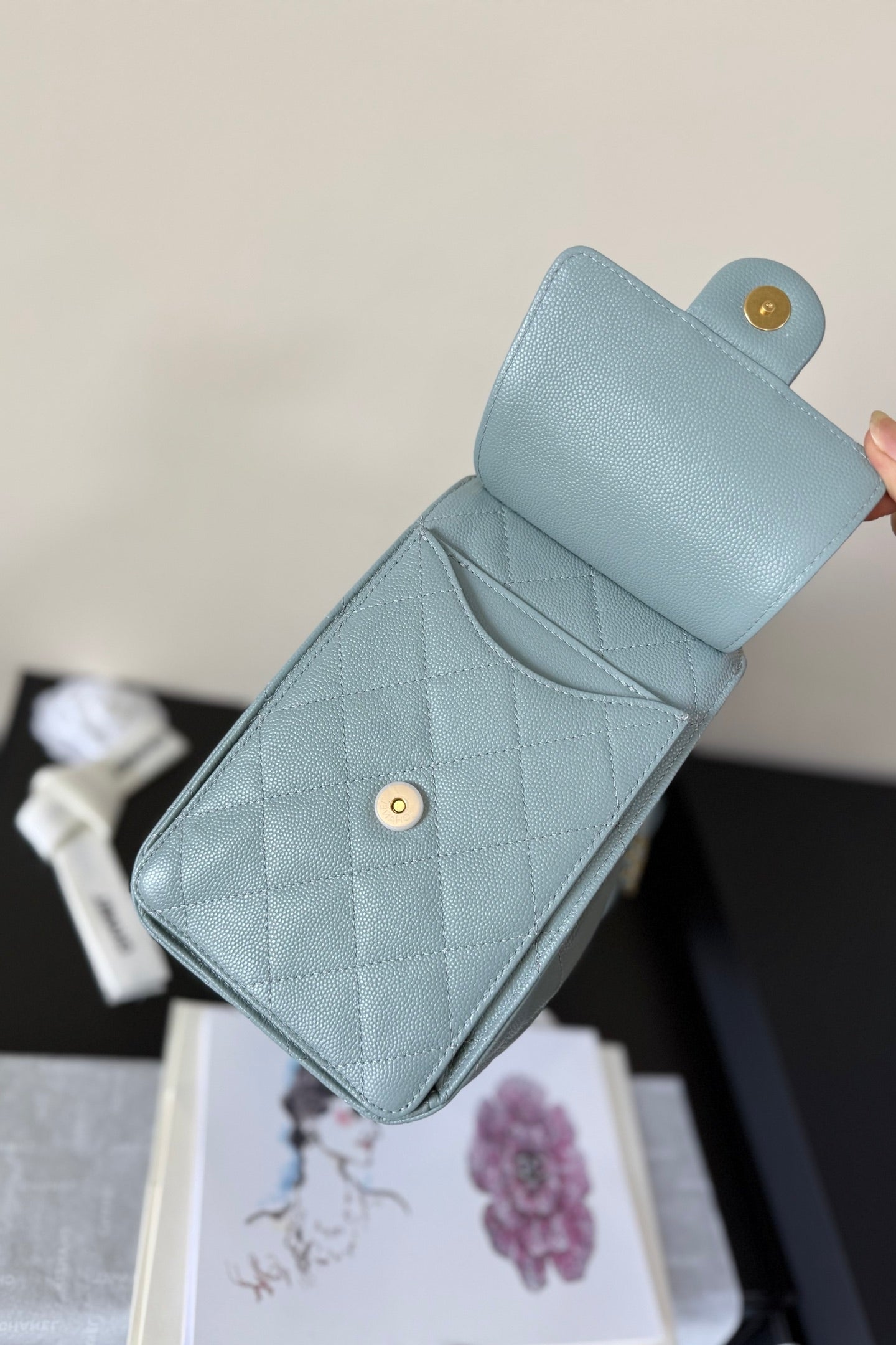 CC 25 Hobo Bag Light Blue Grained Calfskin Leather GHW 282498