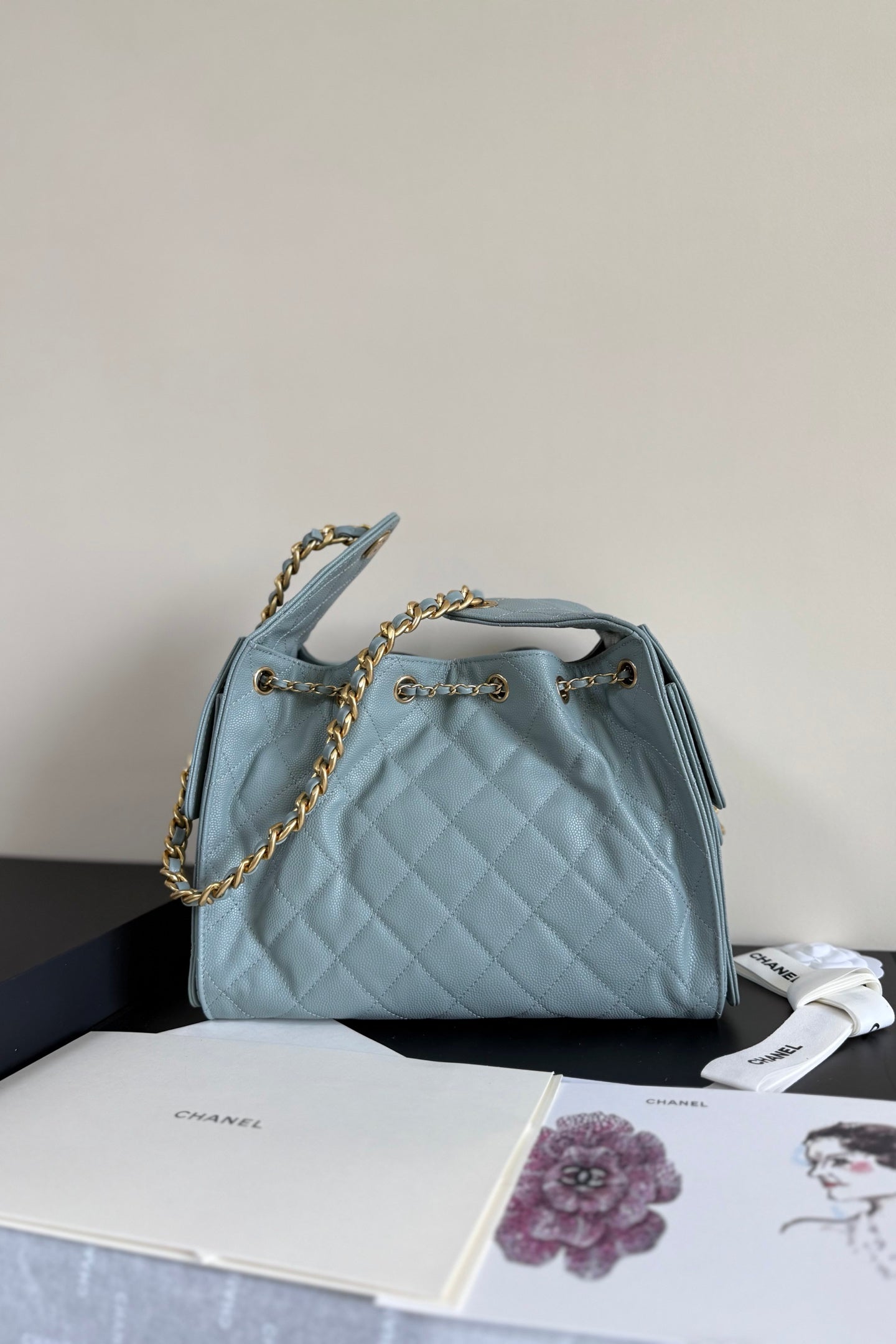 CC 25 Hobo Bag Light Blue Grained Calfskin Leather GHW 282498